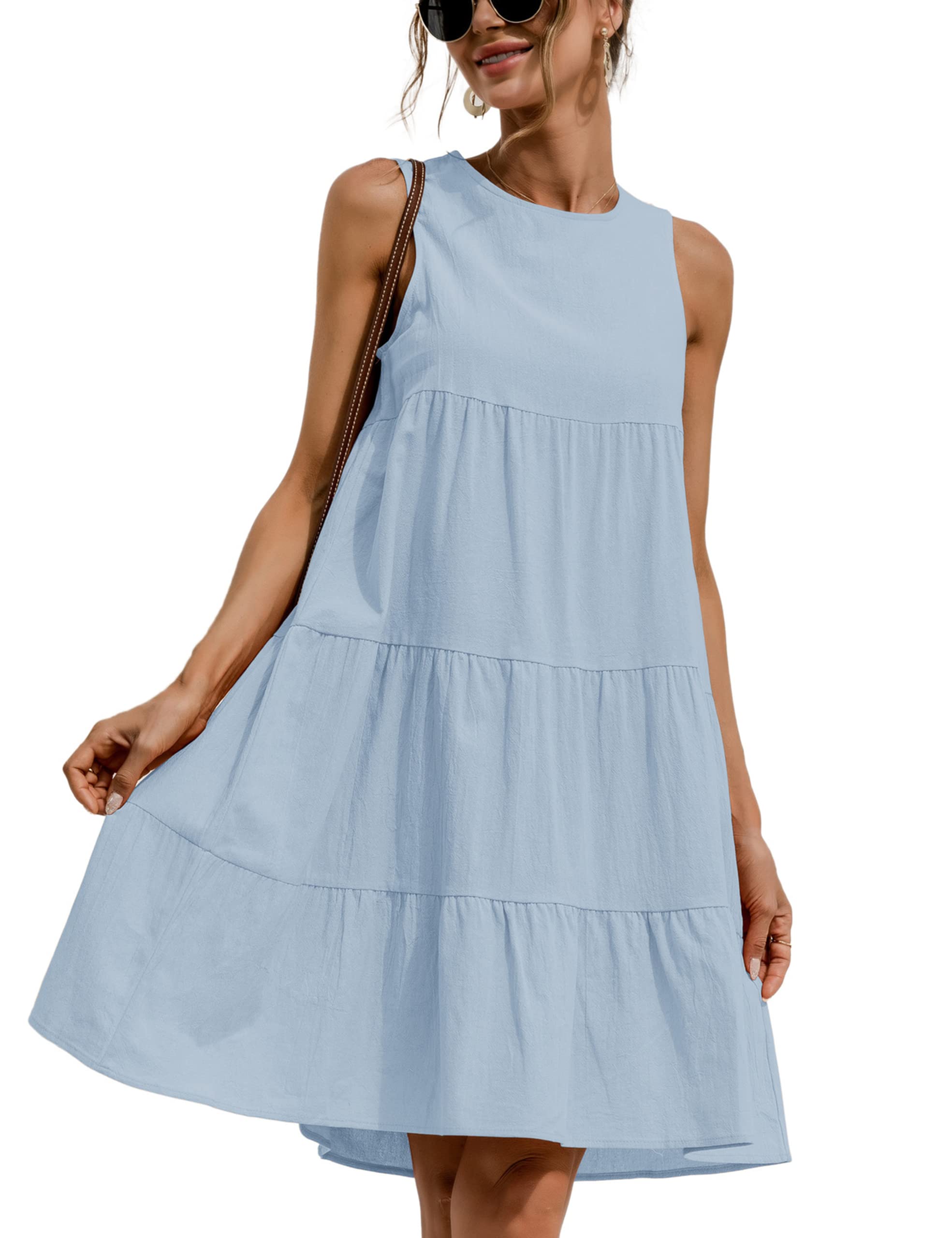 Hathne Women's Summer Sleeveless Mini Dress - Round Neck Solid Casual Loose Fit Sundress for Beach, Vacation & Everyday Wear