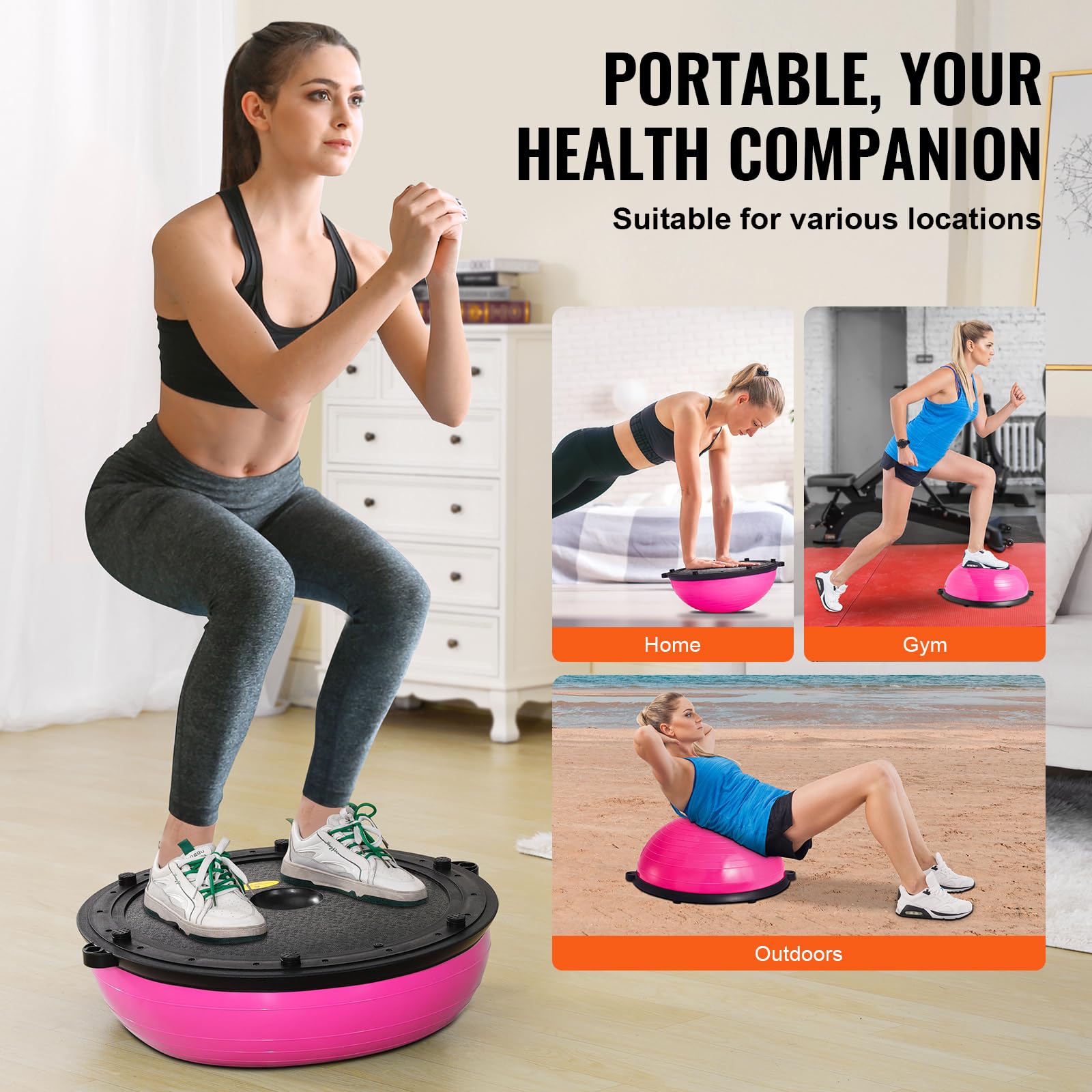 VEVOR Half Exercise Ball Trainer - 660 lbs Capacity Stability Ball for Yoga, Balance & Strength Training | Includes Resistance Bands & Pump | Perfect for Home Gym, Full Body Workouts & Core Exercises | Great for Pilates, Physical Therapy & Fitness Enthusiasts
