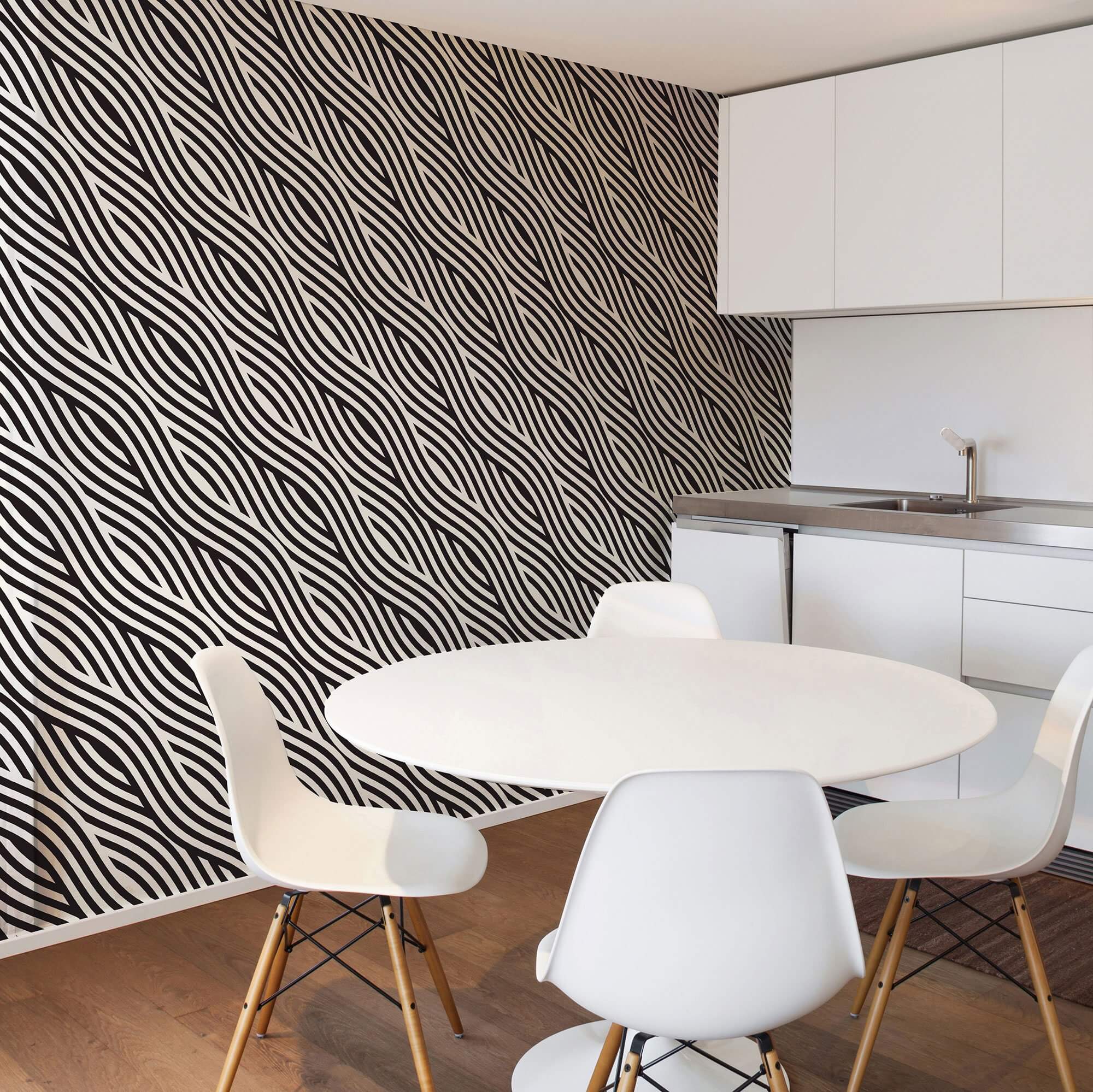 Black and White Striped Peel and Stick Removable Wallpaper - Self-Adhesive Decorative Wall Covering for Bedroom, Living Room, Nursery & Office Decor