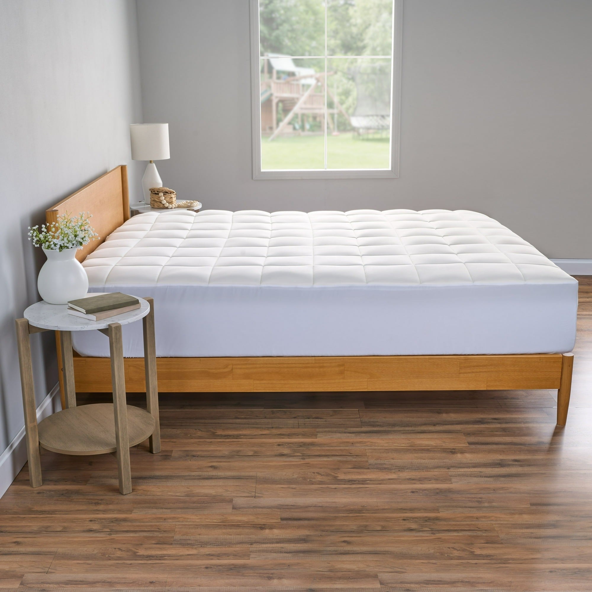 Allswell Washable Gel Memory Foam Mattress Pad - Queen Size, Cooling & Comfortable, White - Perfect for Bedroom, Guest Room & Dorm Use