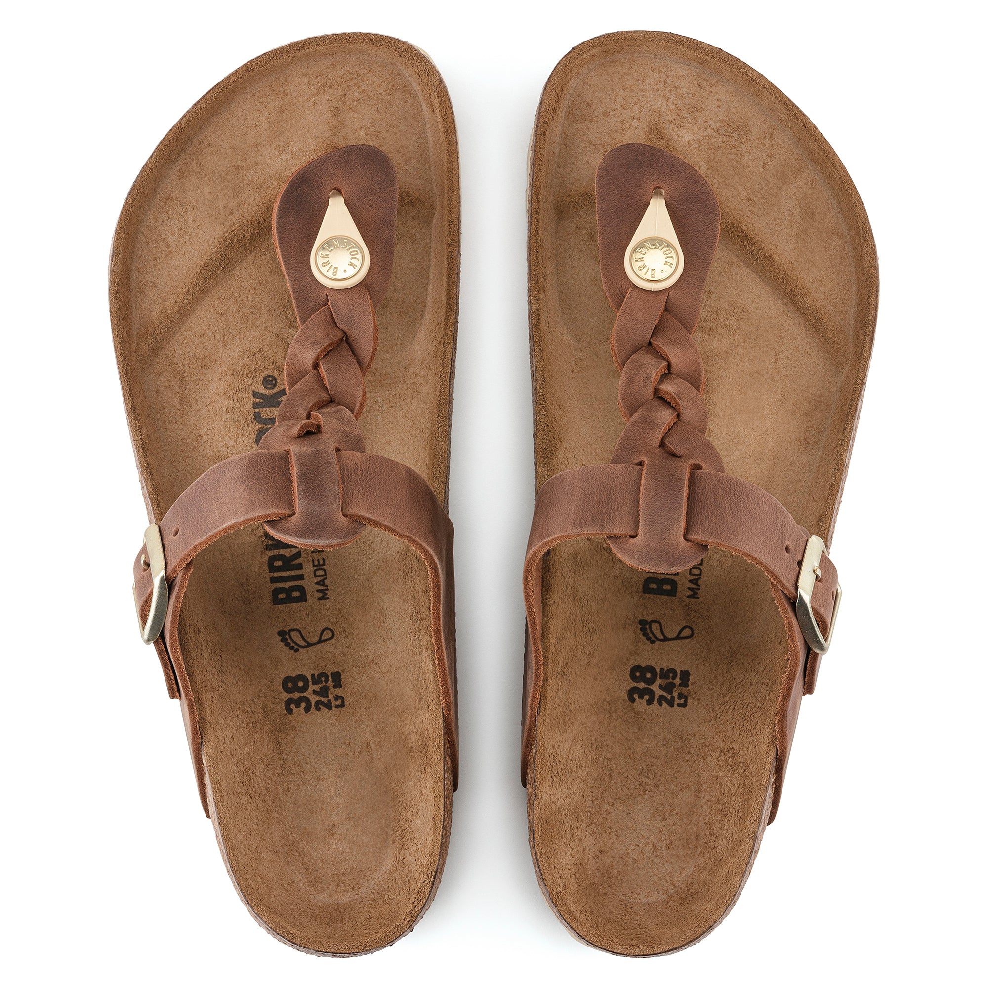 Birkenstock Gizeh Braid Oiled Leather Sandals for Women - Cognac Brown Comfort Footbed - Perfect for Summer, Beach, and Casual Outings