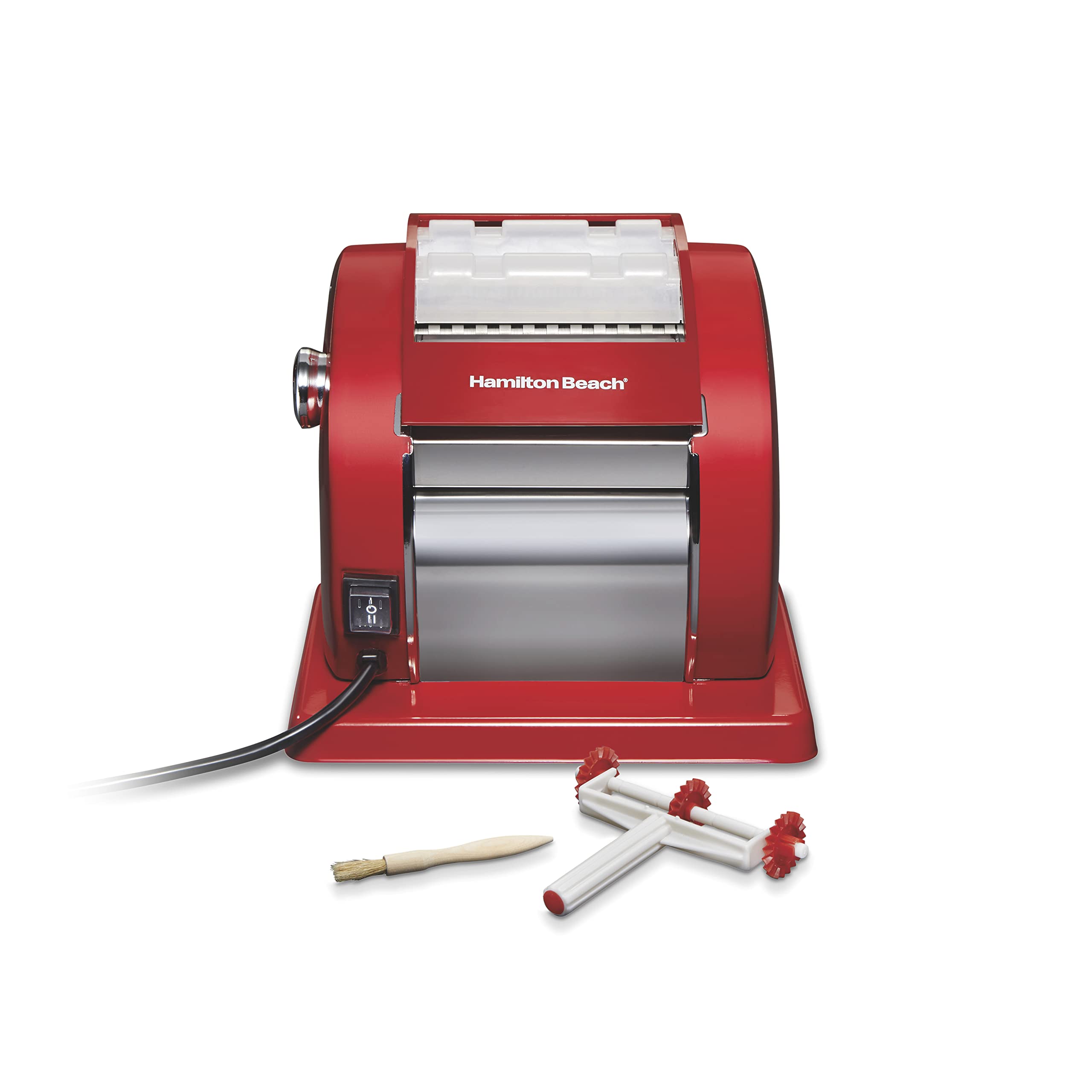Hamilton Beach Electric Pasta Maker Machine - 9 Adjustable Thickness Settings for Homemade Pasta, 6” Wide Sheets, Includes Spaghetti & Fettucine Cutters - Perfect for Italian Cuisine, Family Dinners & Restaurant-Style Meals (Model 86651, Red)
