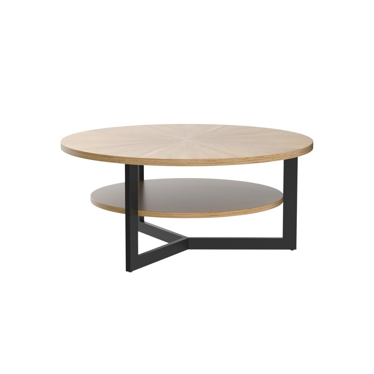 Rustic 2-Tier Round Wood Coffee Table with Storage for Living Room & Apartment - Easy Assembly, Espresso Finish (35