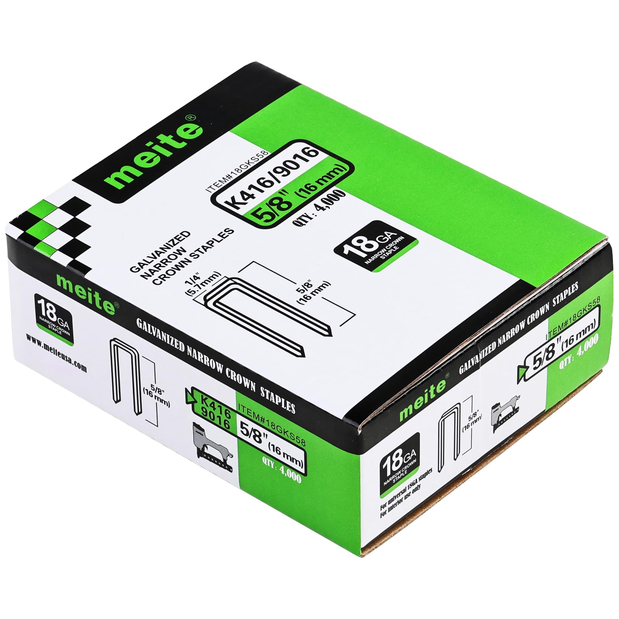 Meite 18 Gauge 1/4-Inch Narrow Crown Staples, 5/8-Inch Length Heavy Duty Galvanized Upholstery Staples for Electric/Pneumatic Staple Guns (10 Boxes) - Perfect for Furniture Upholstery, DIY Projects & Home Repairs