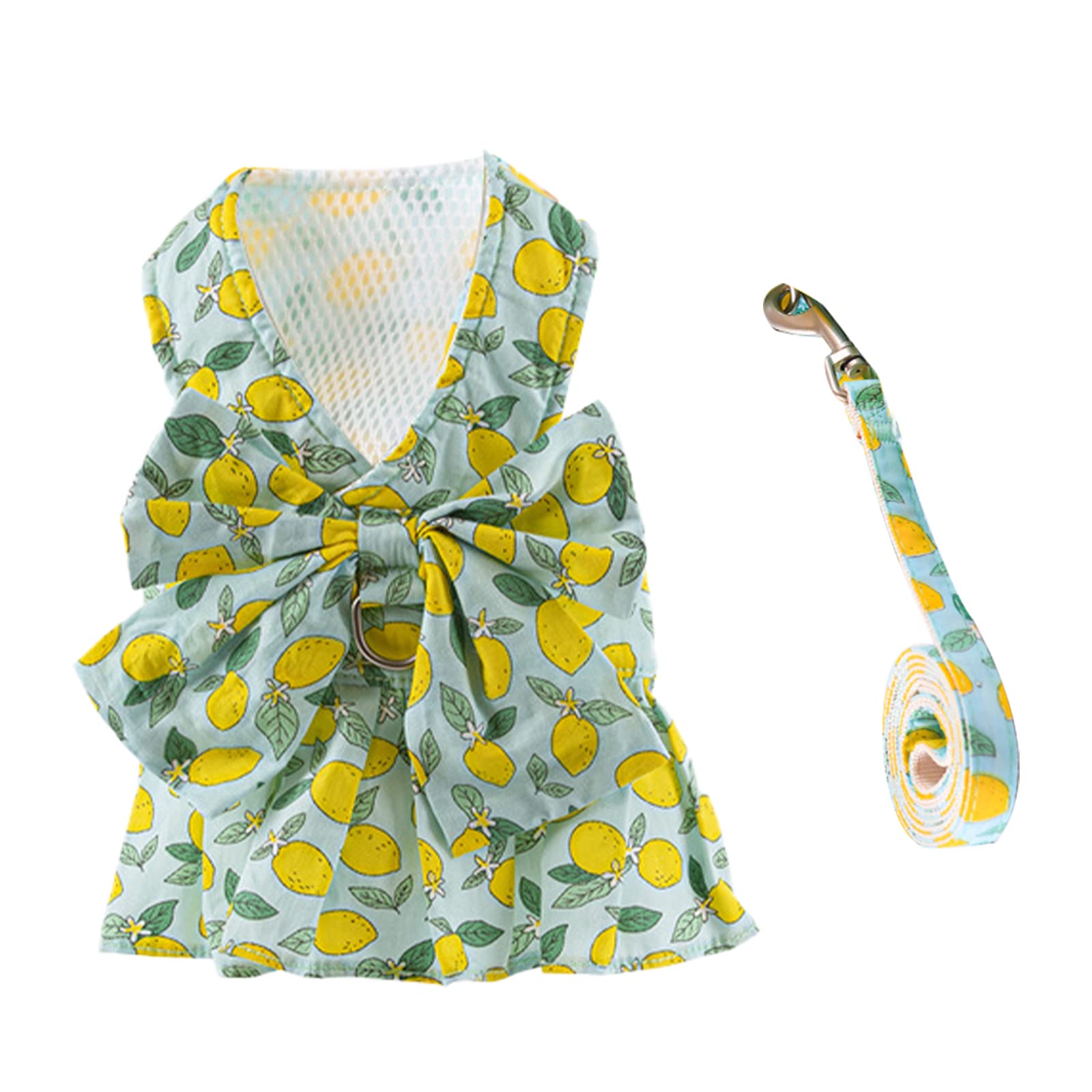 BAEJMJK Floral Princess Dog Dress with Bowknot Harness & Leash Set - Cute Puppy Outfits for Small Dogs & Cats - Breathable Summer Pet Clothes (Green, X-Small) - Perfect for Spring Walks, Photo Shoots & Special Occasions