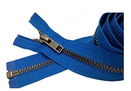 YKK #5 Antique Brass Metal Teeth Jacket Zippers - Victoria Blue #918 - Custom Length 25 Inches - Made in USA - Perfect for DIY Crafts, Jacket Repairs, and Fashion Design Projects