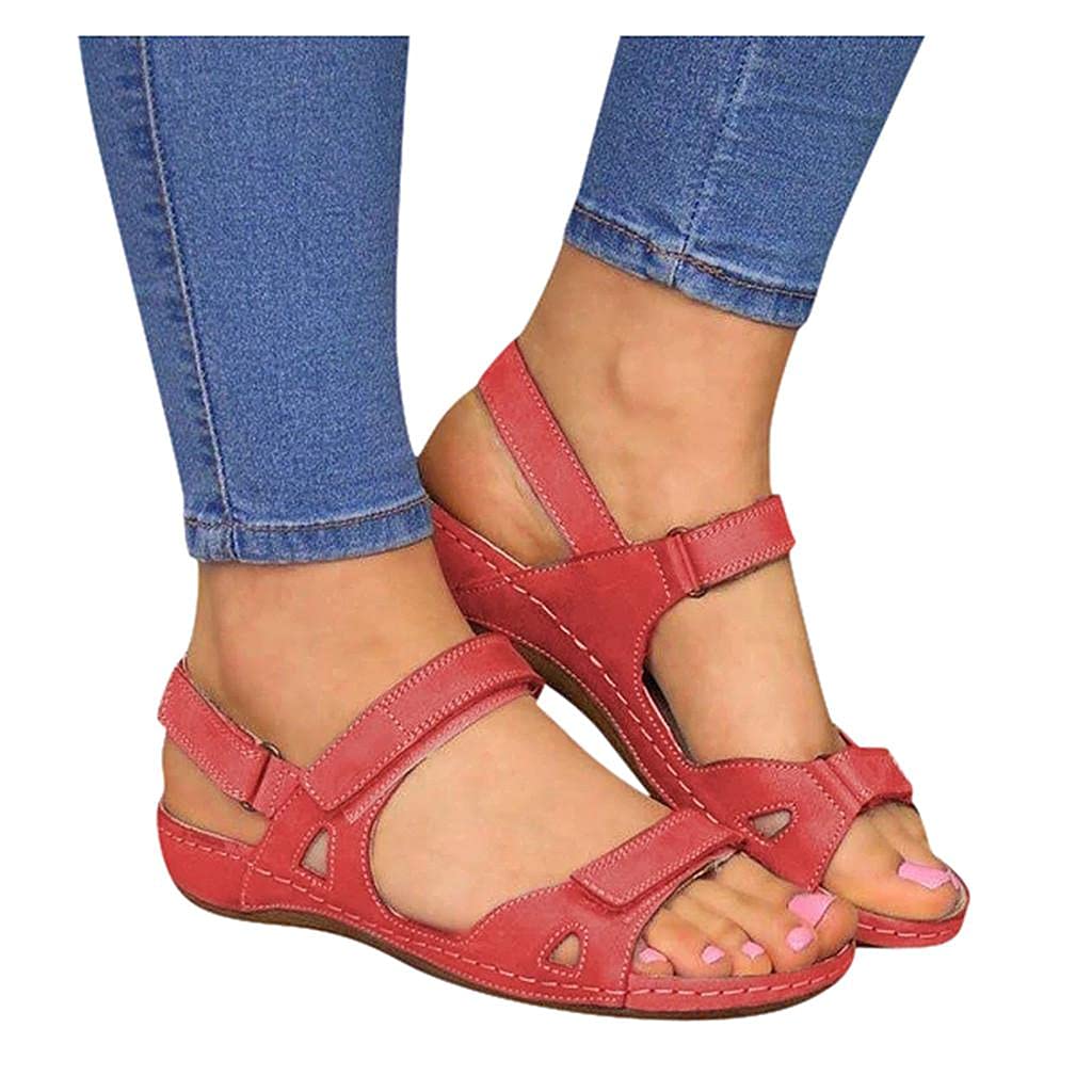 Women's Leather Buckle-Strap Flat Sandals - Retro Roman Open Toe Wedge Sandals for Casual Walking | Perfect for Summer Outfits, Beach Vacations & Everyday Comfort