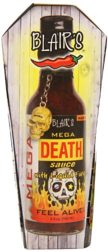 Blair's Mega Death Hot Sauce with Liquid Fury & Skull Keychain - 5oz Ultra Spicy Ghost Pepper Sauce for Wings, Tacos & BBQ | Extreme Heat Gift for Chili Lovers