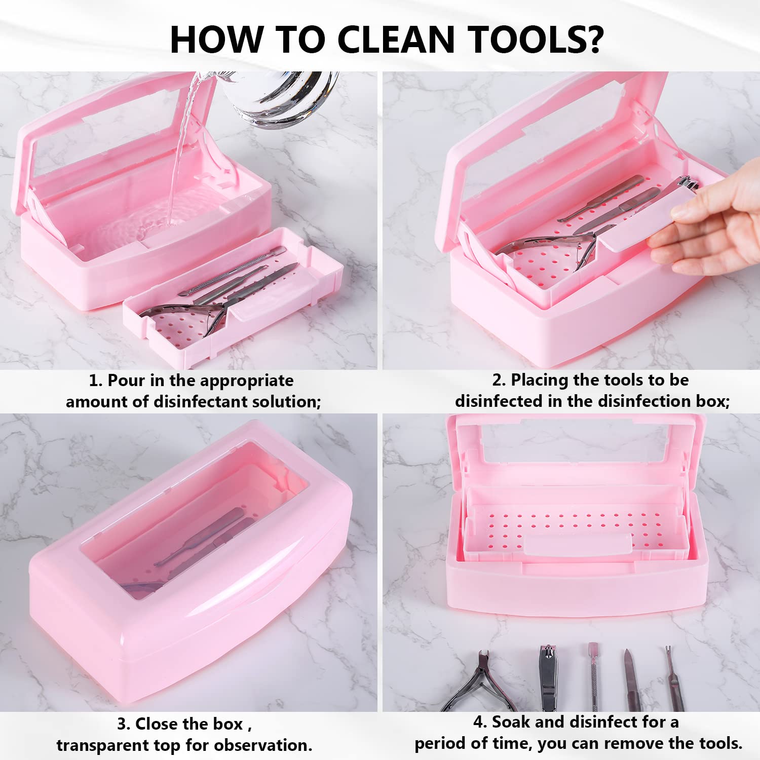 Pink Sterilizing Tray for Nail Art Tools - Professional Salon-Grade Sterilization Box for Nail Salon, Manicure & Pedicure Equipment - Perfect for Sanitizing Nail Files, Clippers & Cuticle Tools