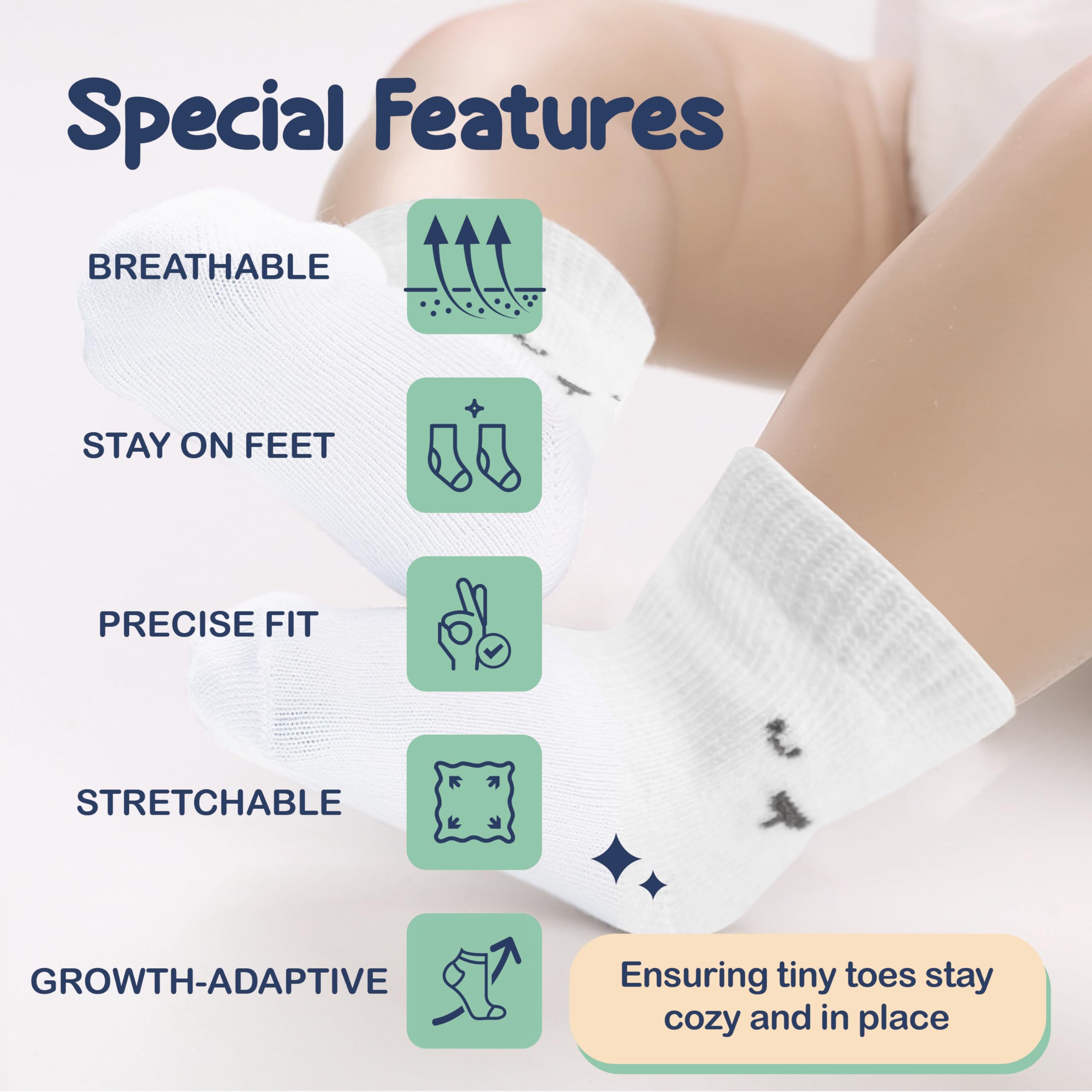 Mother's Choice Organic Cotton Baby Socks - 6 Pairs Soft Hypoallergenic Newborn Socks for 0-6 Months | Unisex Infant Socks for Baby Boys & Girls | Perfect Gift for Showers, Birthdays & Everyday Comfort
