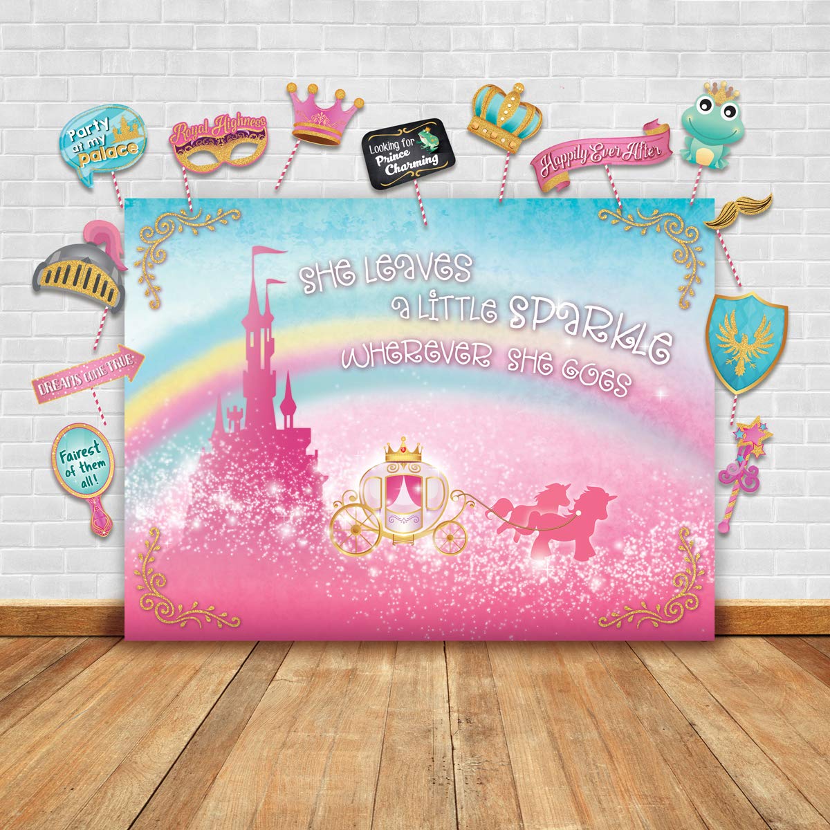 Sparkly Gold Royal Princess Photography Backdrop & Studio Props Kit – Perfect for Girls Photo Booth, Rainbow Pink Castle Birthday Party, Fairytale Baby Shower Decorations – Great for Birthday Parties, Baby Showers & Themed Events