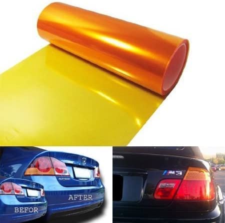 KOMAS 12” x 48” Premium Glossy Orange Tint Vinyl Film Roll for Car Headlights, Tail Lights & Fog Lights - Includes Squeegee & Cutter - DIY Car Window Tinting, Light Protection & Custom Styling