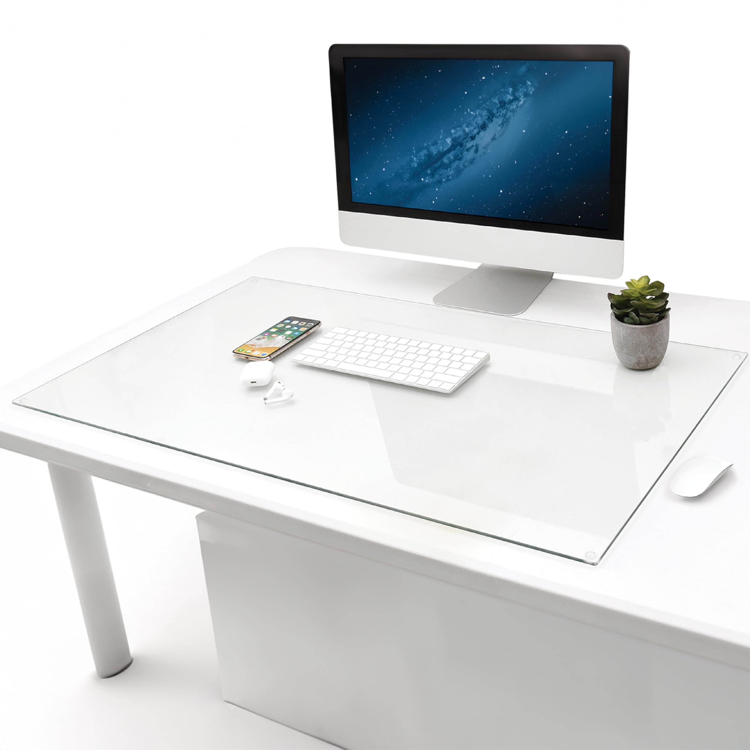 IMPRESA 20x36 Inch Tempered Glass Desk Mat - Clear Keyboard Protector & Monitor Stand for Home Office | Scratch-Resistant Table Top Cover for Writing, Gaming & Workstations