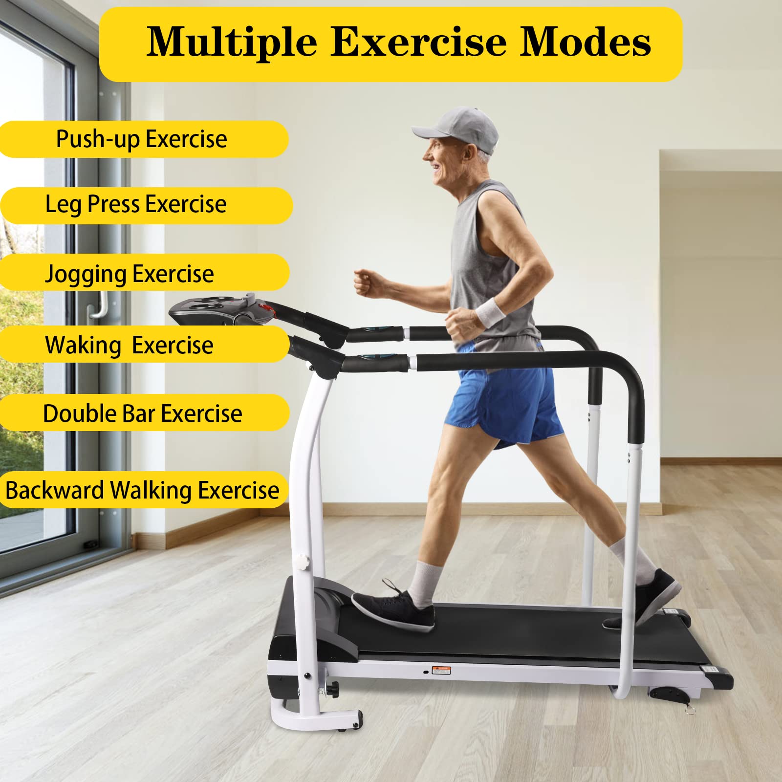 Folding Motorized Treadmill with LCD Display - 2.25HP Quiet Electric Running Machine, Long Handrail for Balance & Safety, Phone/Cup Holder, 220 lbs Capacity - Perfect for Home Gym, Cardio Workout & Physical Therapy Recovery
