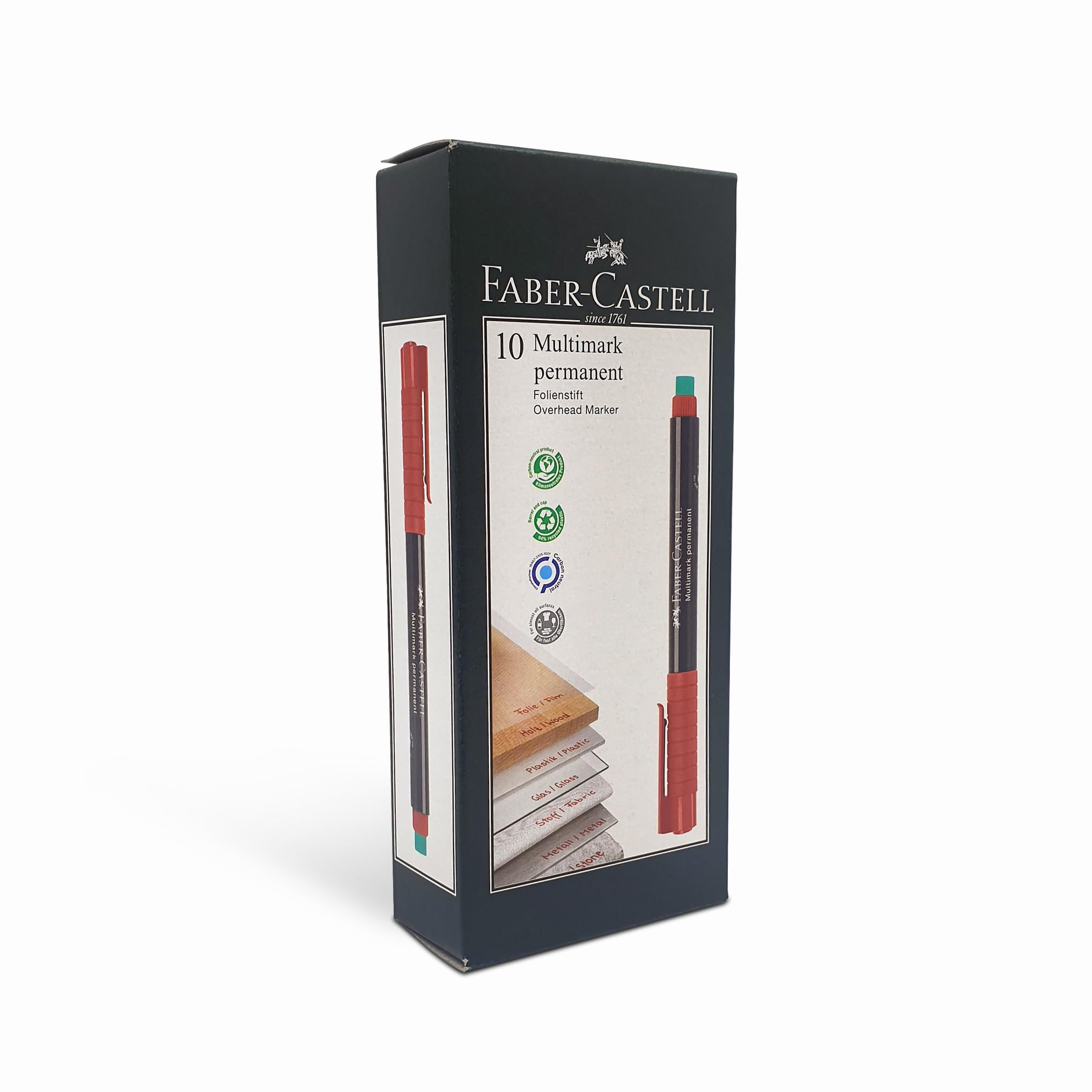 Faber-Castell OHP-CD Permanent Markers - 10 Pack (Black & Red) - Ideal for Whiteboards, Presentations, and Office Use