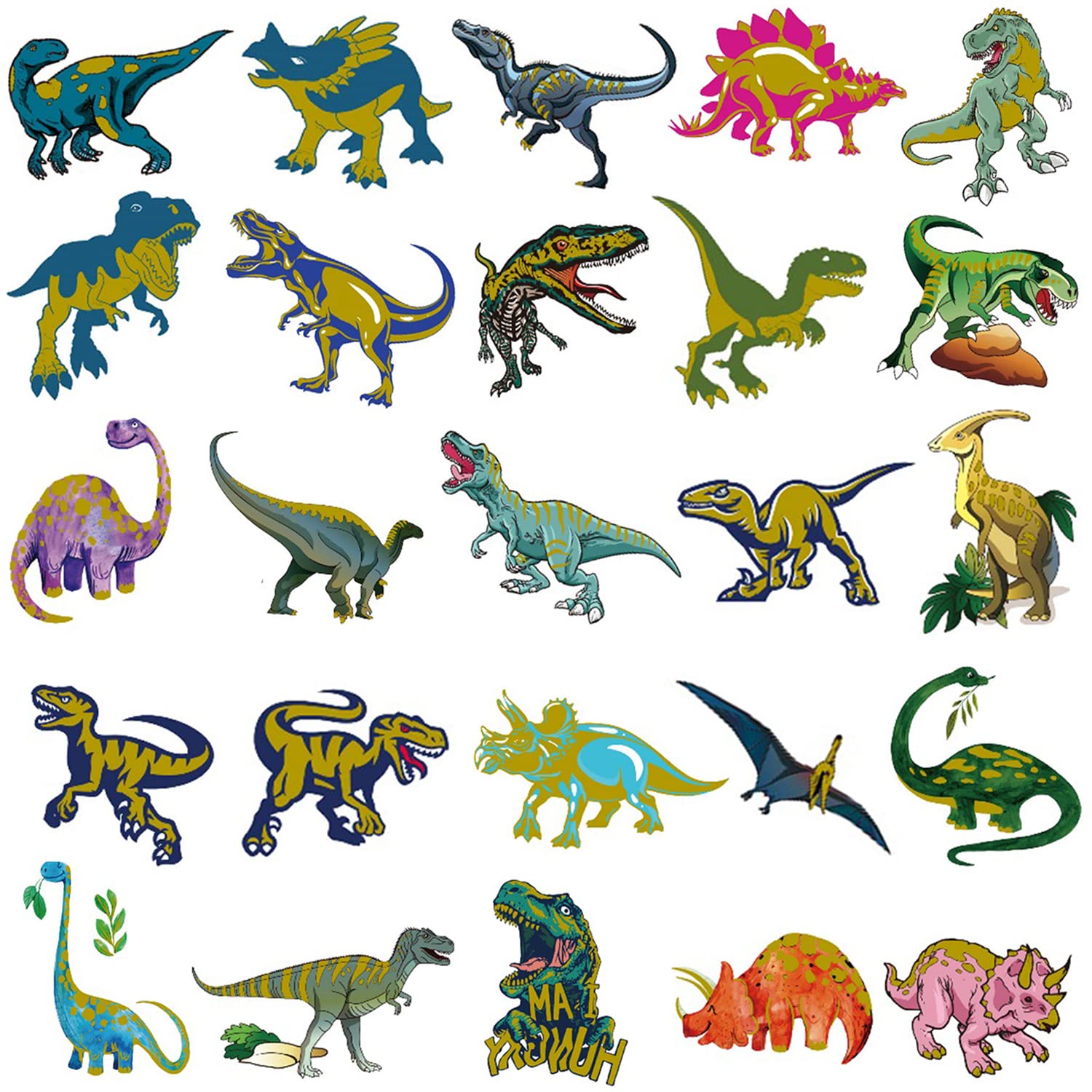 Glitter Dinosaur Temporary Tattoos for Kids - 24 Pack Dino Fake Tattoos for Boys & Girls, T-Rex Party Favors, Birthday Decorations - Perfect for Birthday Parties, Halloween Costumes & School Events