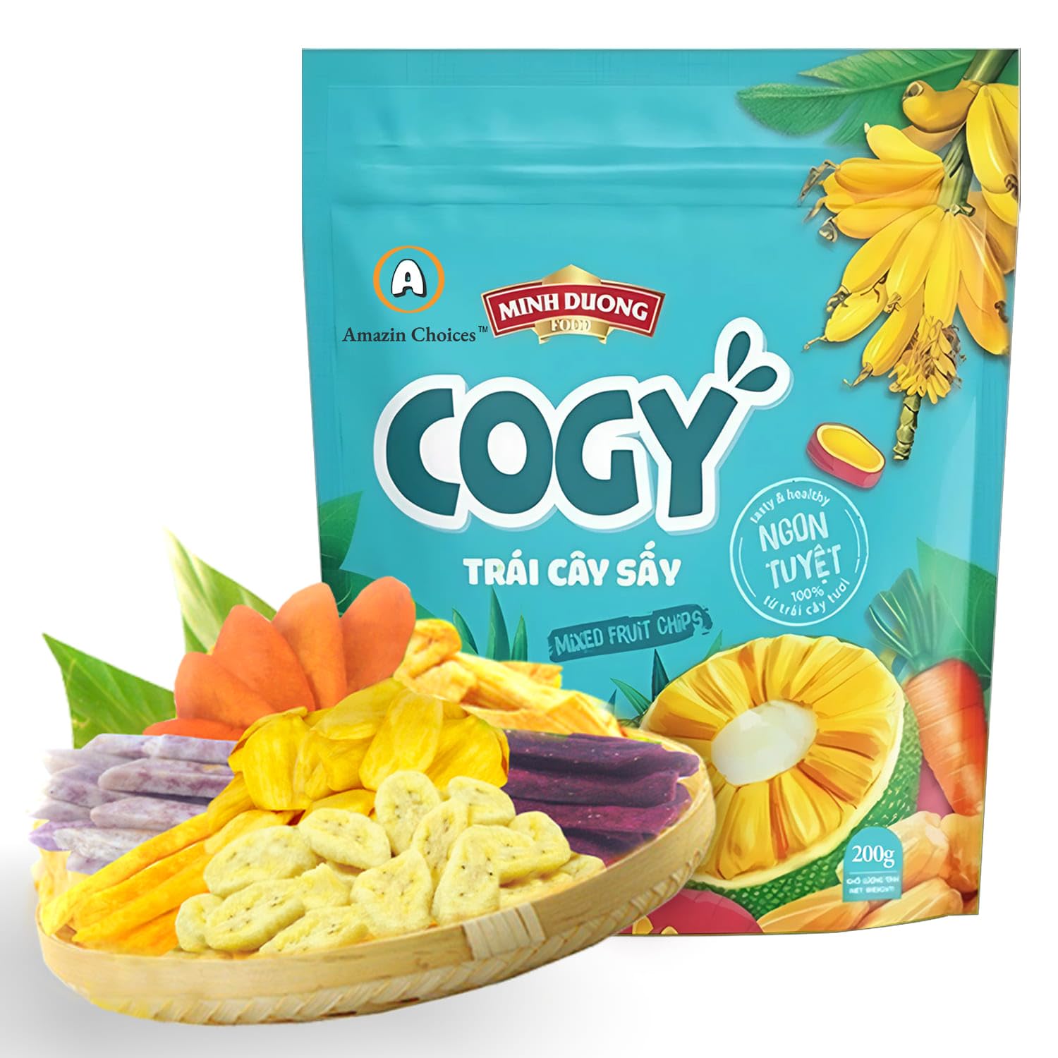 Premium Vietnamese Dried Fruit Mix - Banana Chips, Jackfruit & Sweet Potatoes (7.05oz) | Vegan, Gluten-Free Snacks for Kids & Adults by Amazin Choices | Healthy On-the-Go Snacking, Office Treats & Travel Food