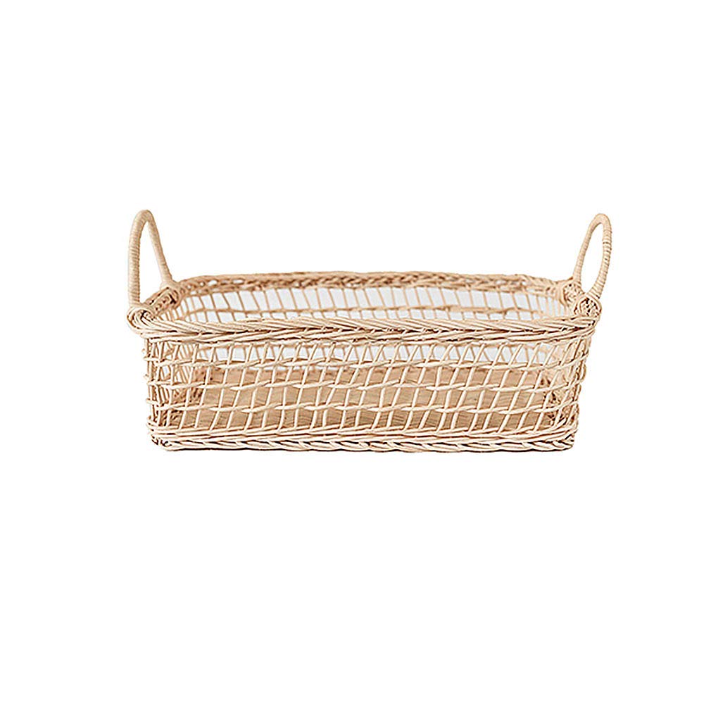 Handwoven Storage Baskets with Handles - Woven Fruit Basket & Rectangle Desktop Organizer for Home Decor, Grocery Storage, Toy Organization | Perfect for Kitchen, Living Room & Nursery