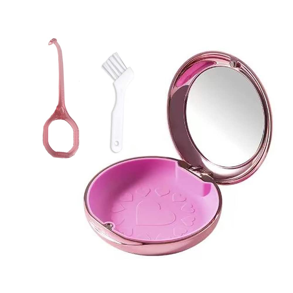 Premium Orthodontic Retainer Case with Magnetic Closure - Includes 1 Retainer Case, 1 Aligner Remover Hook & 1 Cleaning Brush (Pink) - Perfect for Travel, School & Daily Dental Care