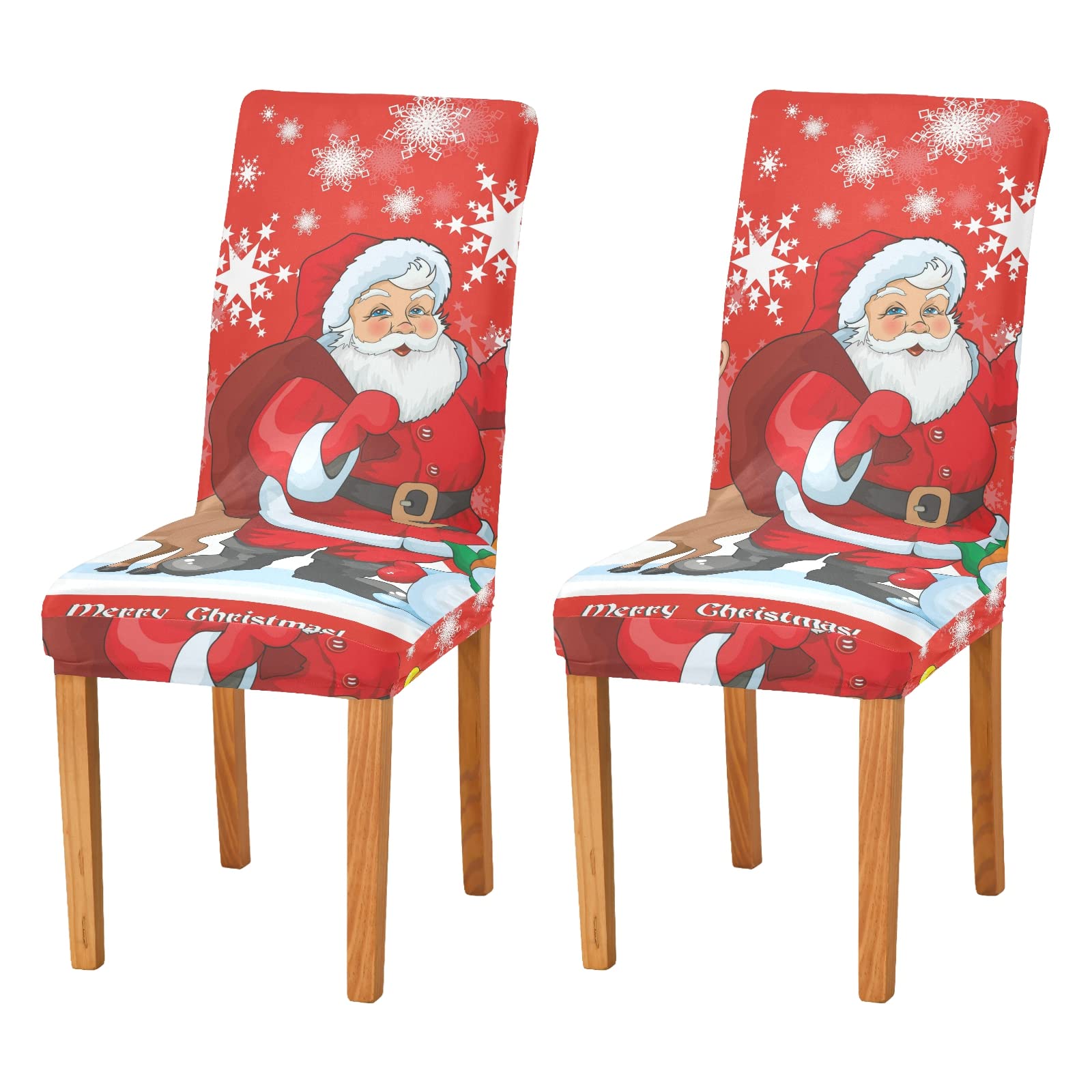 Christmas Snowman Chair Covers Set of 2 - Stretchable Washable Dining Chair Slipcovers for Kitchen, Hotel & Banquet - Festive Seat Protectors for Holiday Decor & Parties