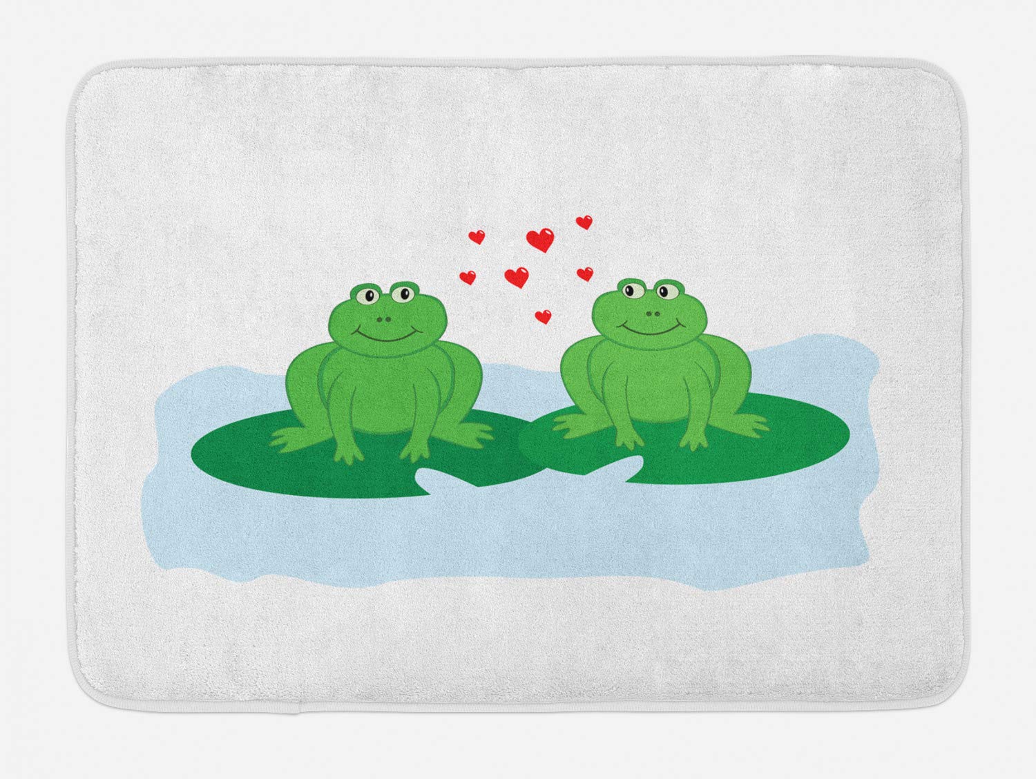 Ambesonne Non-Slip Plush Bath Mat - Romantic Frogs on Lake Leaves Cartoon Design, 30.2 x 20 Inches, Pale Blue & White - Perfect for Bathroom Decor, Wedding Gift, or Cozy Home Upgrade