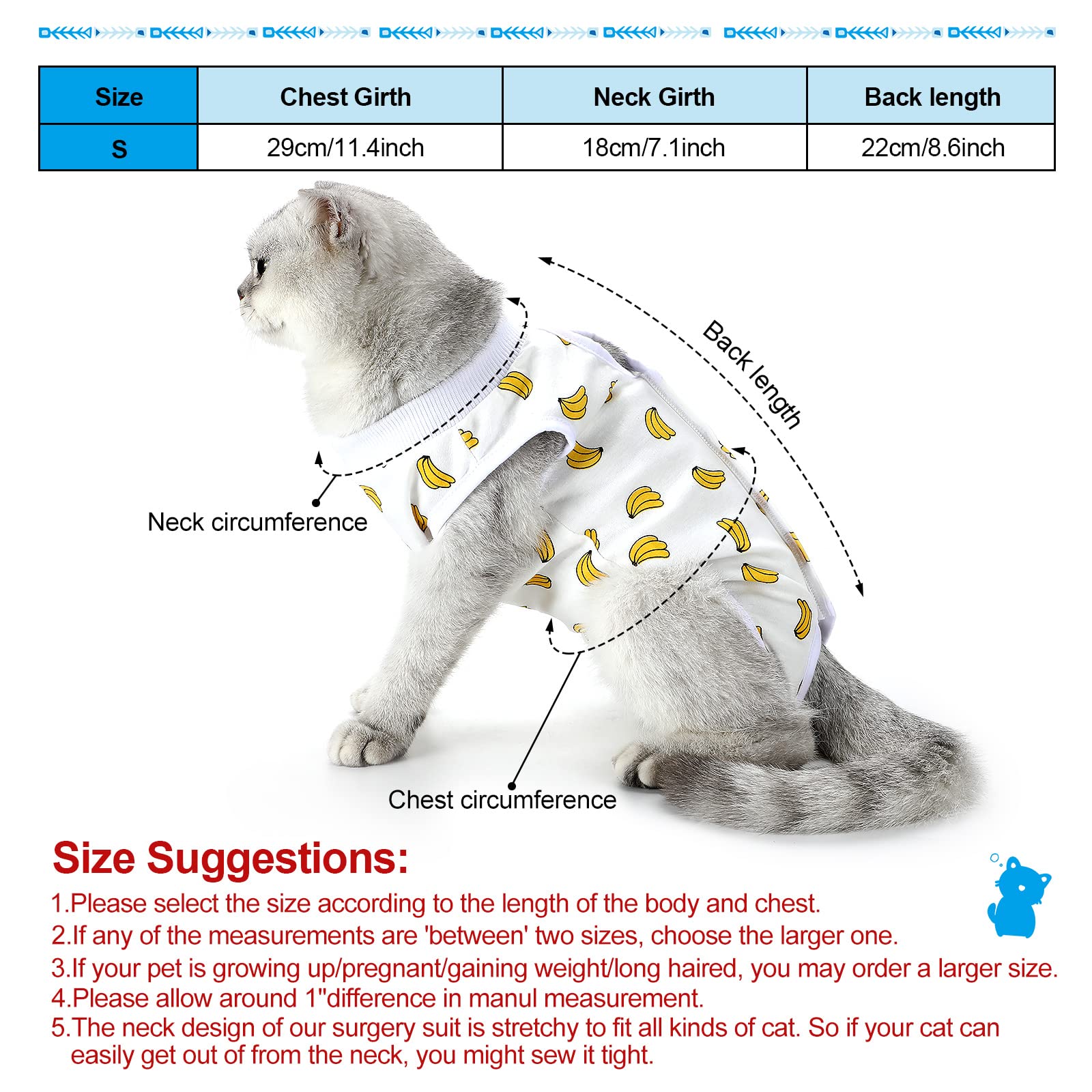 4 Pcs Cat Recovery Suits - Post-Surgery Breathable Pet Bodysuit for Cats & Small Dogs - Soft Abdominal Wound Protection (Banana, Football, Strawberry, Donut, Size S) - Ideal for Spay/Neuter Recovery & Wound Healing