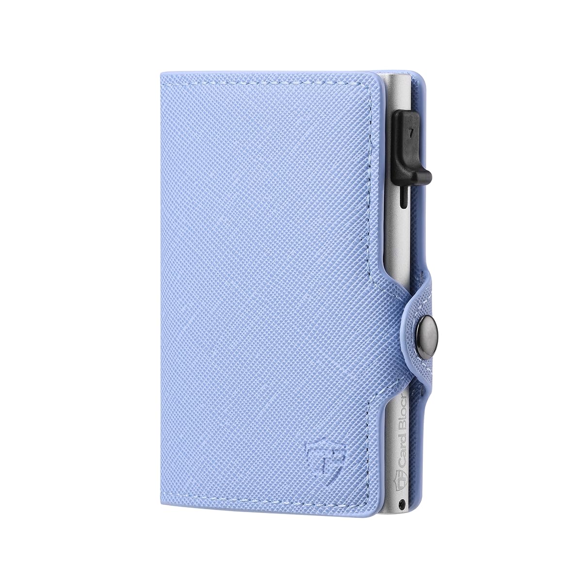 RFID Blocking Slim Minimalist Credit Card Holder for Women - Light Blue PU Saffiano Leather Wallet | Secure & Stylish Card Organizer for Everyday Use, Travel & Business