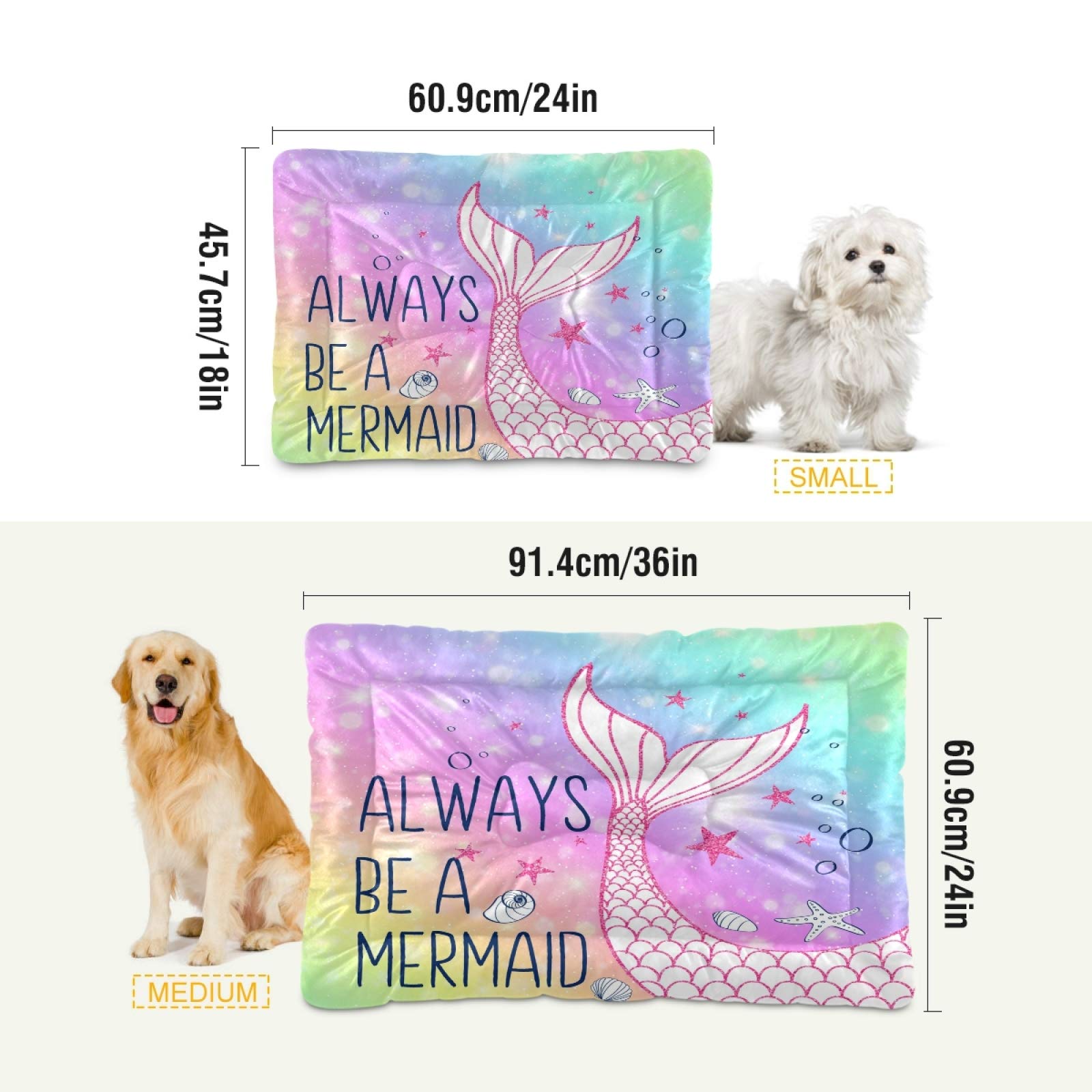Pink Mermaid Tail Dog Bed & Cat Bed - Rectangle Ultra Soft Comfortable Pet Bed for Small Medium Large Dogs (36x24 Inches) - Perfect for Calming Anxiety, Crate Training & Cozy Napping in Living Room or Bedroom