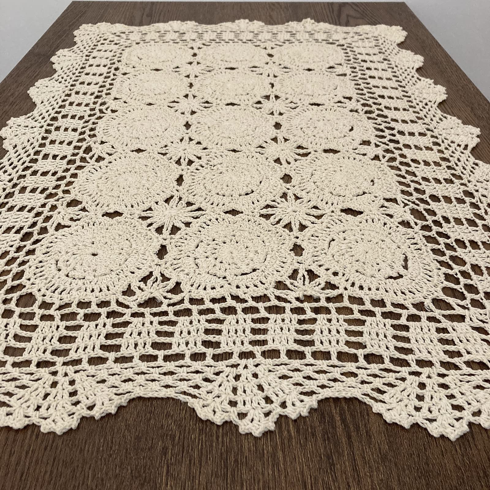 Hsvanyr Beige Rectangular Cotton Crochet Lace Table Runner - 19x72 Inch Handcrafted Doily for Dining Room, Wedding, and Home Decor Centerpiece