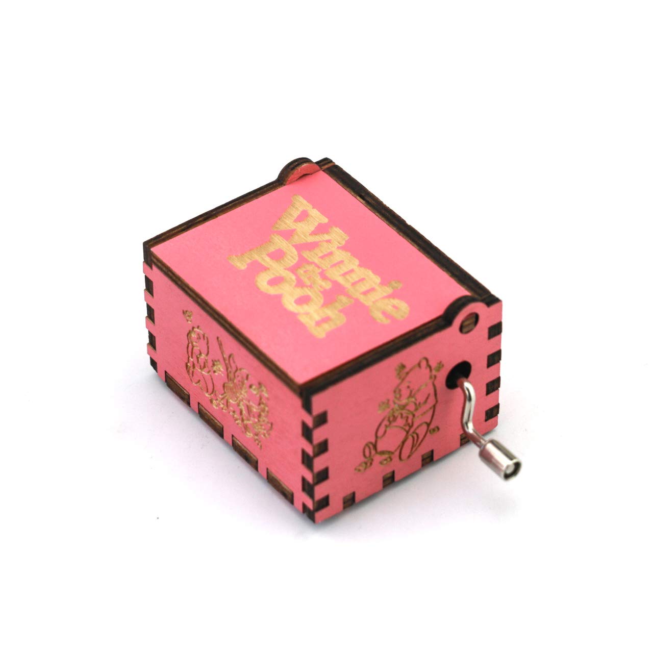 Hand-Cranked Wooden Music Box - Winnie the Pooh Pink Carved Design | Perfect for Gifts, Home Decor & Nursery Room Ambiance