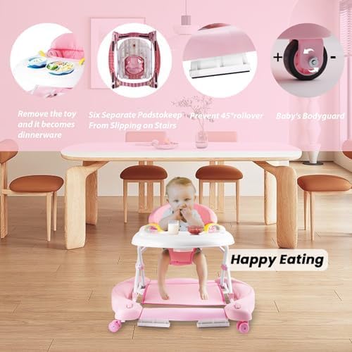 5-in-1 Baby Walker for Boys & Girls 6-12 Months | Foldable Activity Walker with Adjustable Height, Removable Footrest & Feeding Tray | Infant Walker with Bouncer & Music | Perfect for Learning to Walk & Playtime at Home