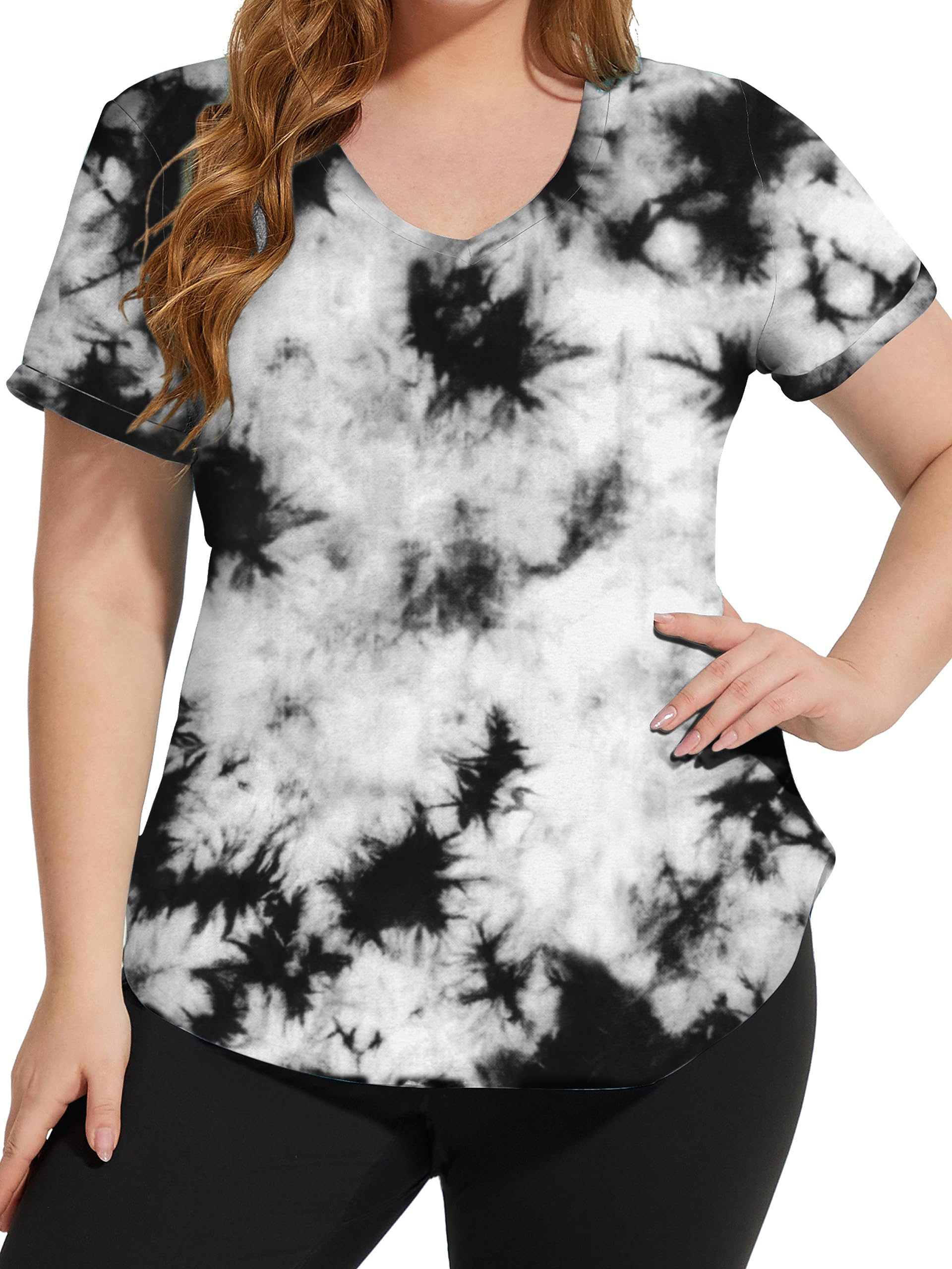 FOREYOND Plus Size Workout Tops for Women - Loose Fit V Neck Yoga T-Shirts - Breathable Summer Activewear for Gym, Running & Casual Wear