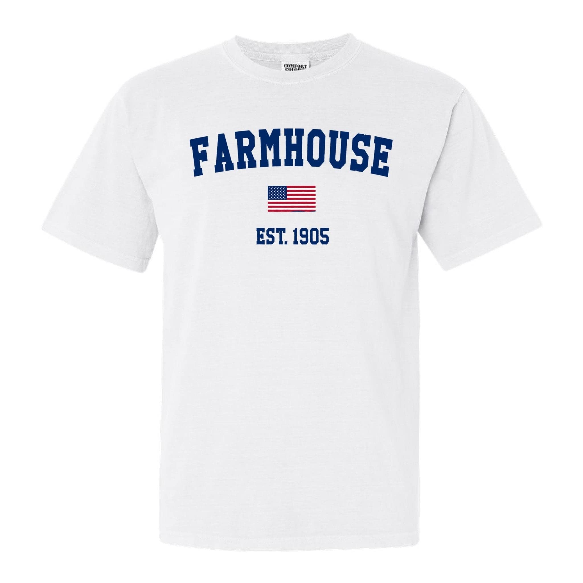 Farmhouse USA Flag Comfort Colors T-Shirt - Vintage American Flag Graphic Tee for Men & Women - Perfect for Fraternity Events, Patriotic Holidays and Casual Wear