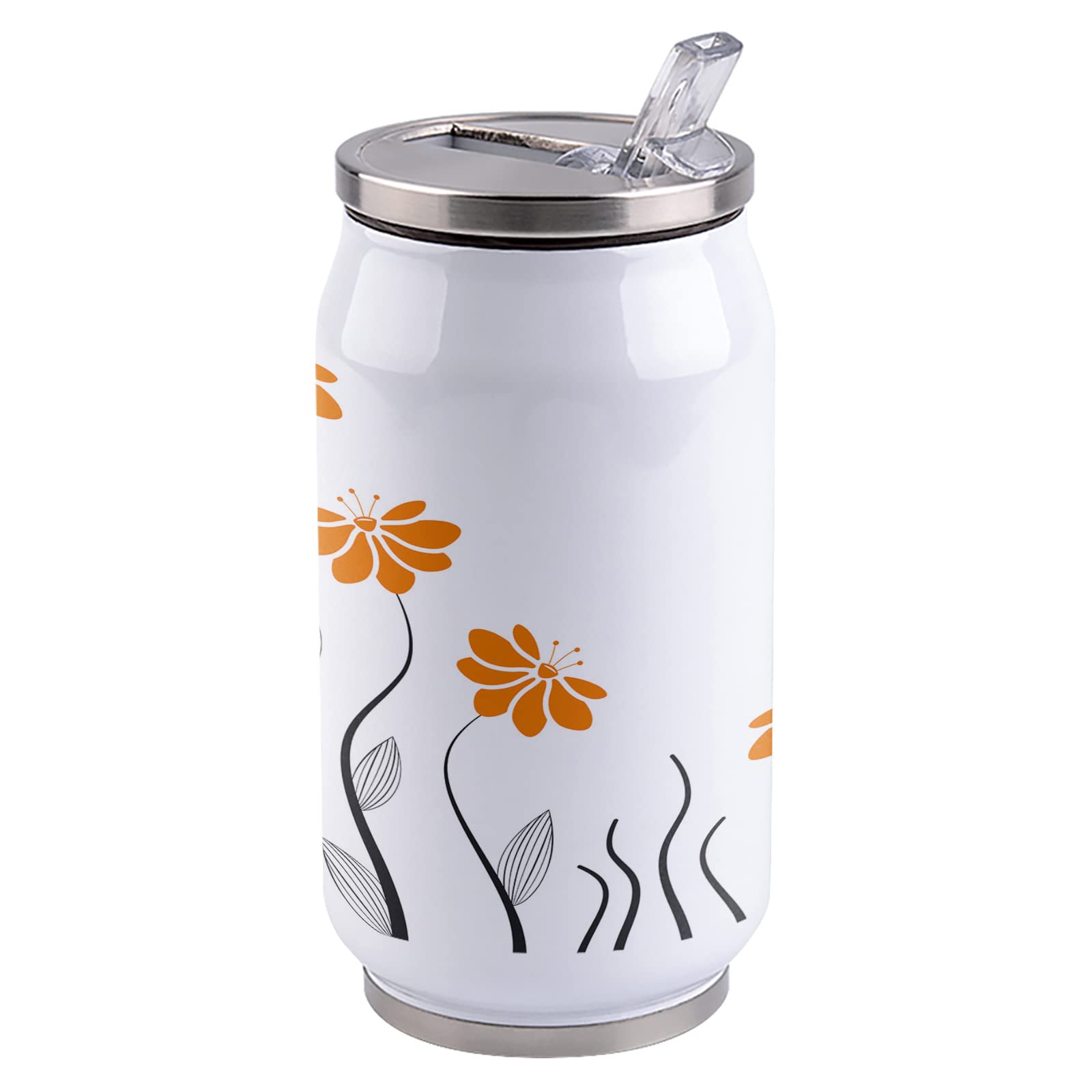Stainless Steel Tumbler Mug 14oz - Double Wall Vacuum Insulated Travel Coffee Cup with Lid & Straw - Easter Geometric Orange Flower Design - Perfect for Home, Office, Travel & Spring Parties - Keeps Drinks Hot/Cold for Hours