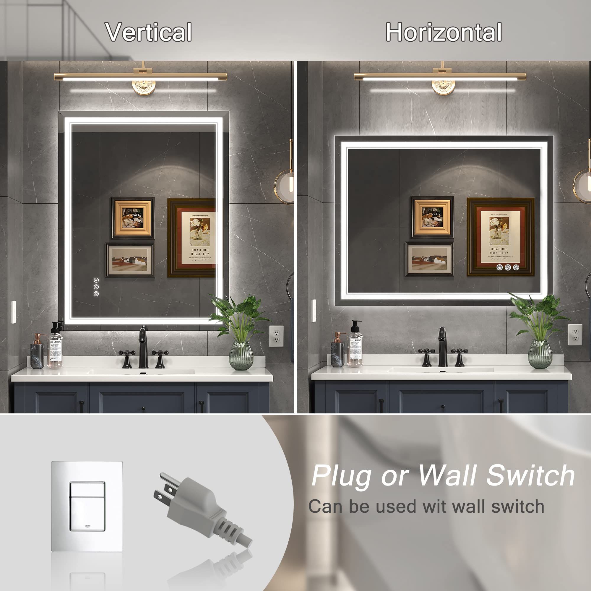 30x36 Inch LED Bathroom Mirror with Dimmable Front & Backlight - Anti-Fog, Waterproof Vanity Mirror for Makeup & Shaving - Perfect for Modern Home Decor