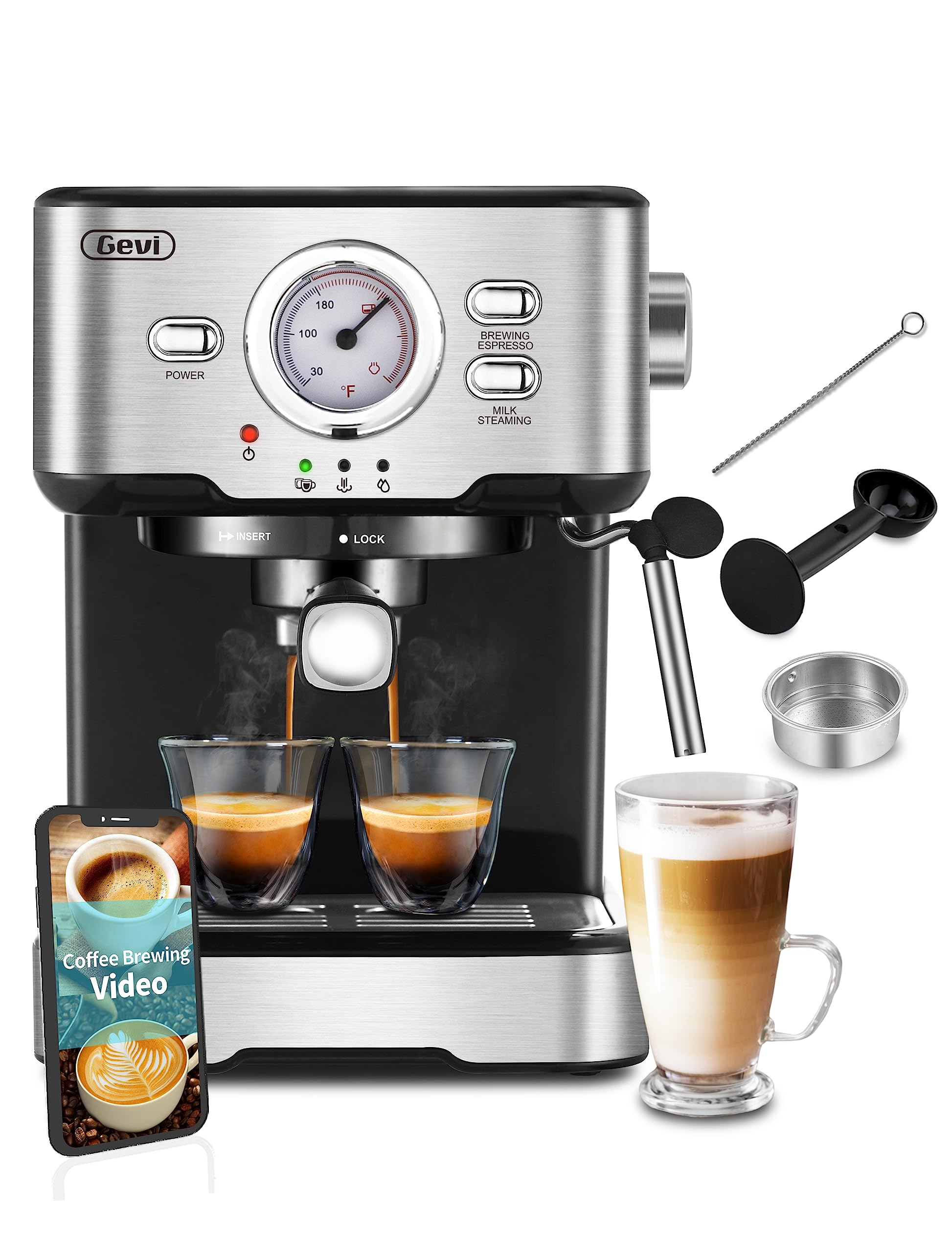 Gevi 15 Bar Espresso Machine with Milk Frother - Professional Cappuccino & Latte Maker, 1.5L Water Tank - Perfect for Home Baristas & Coffee Lovers (Ideal for Breakfast, Office Use & Entertaining)