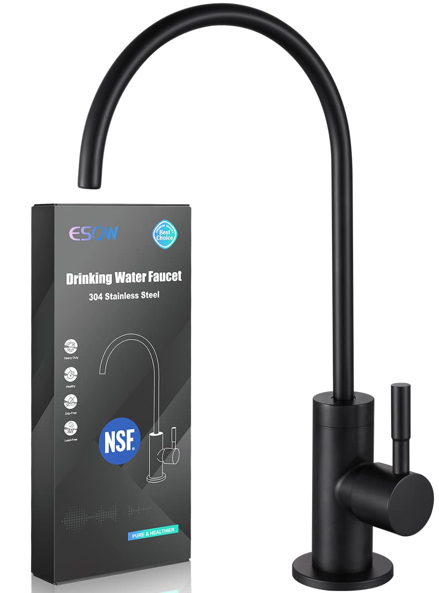 ESOW Lead-Free Drinking Water Faucet - 100% Safe SUS304 Stainless Steel Matte Black Filter Faucet with 360° Swivel for Kitchen Sink | Non-Air Gap Design | Perfect for Purified Water Dispensing & Under Sink Filtration Systems