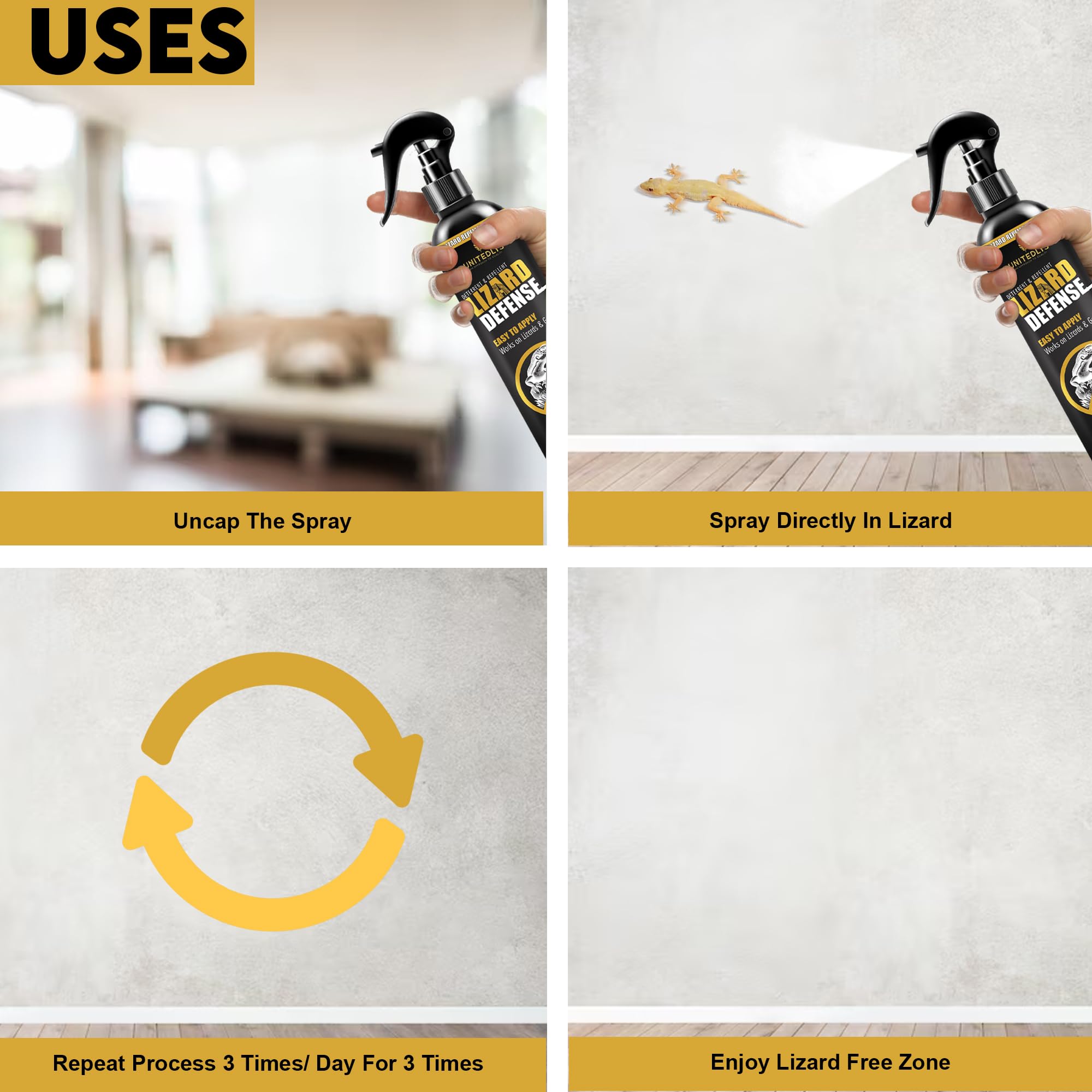 Unitedlys 100% Natural Herbal Lizard Repellent Spray - 250ml | Chemical-Free, Aerosol-Based Home Protection | Safe, Odorless & Eco-Friendly Solution | Biodegradable & Long-Lasting | Perfect for Indoor Use in Kitchens, Bedrooms & Living Areas