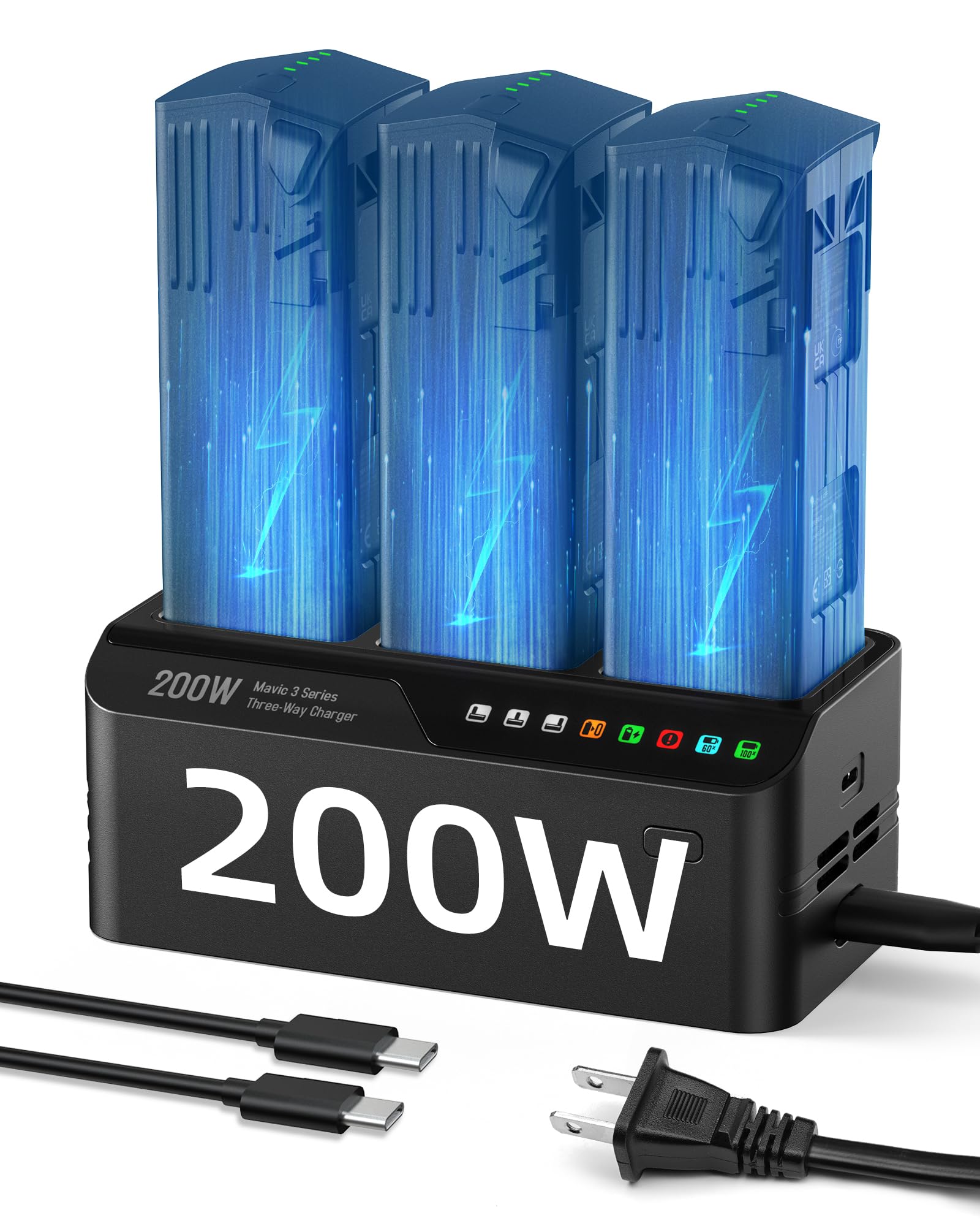 200W Mavic 3 Pro Battery Charging Hub - Fast Charger for DJI Mavic 3/Pro/Classic/Cine/Pro Cine/Enterprise/Thermal Drones - 3.5X Speed, Charges 3 Batteries in 1 Hour - Perfect for Travel, Outdoor Adventures & Professional Drone Photography