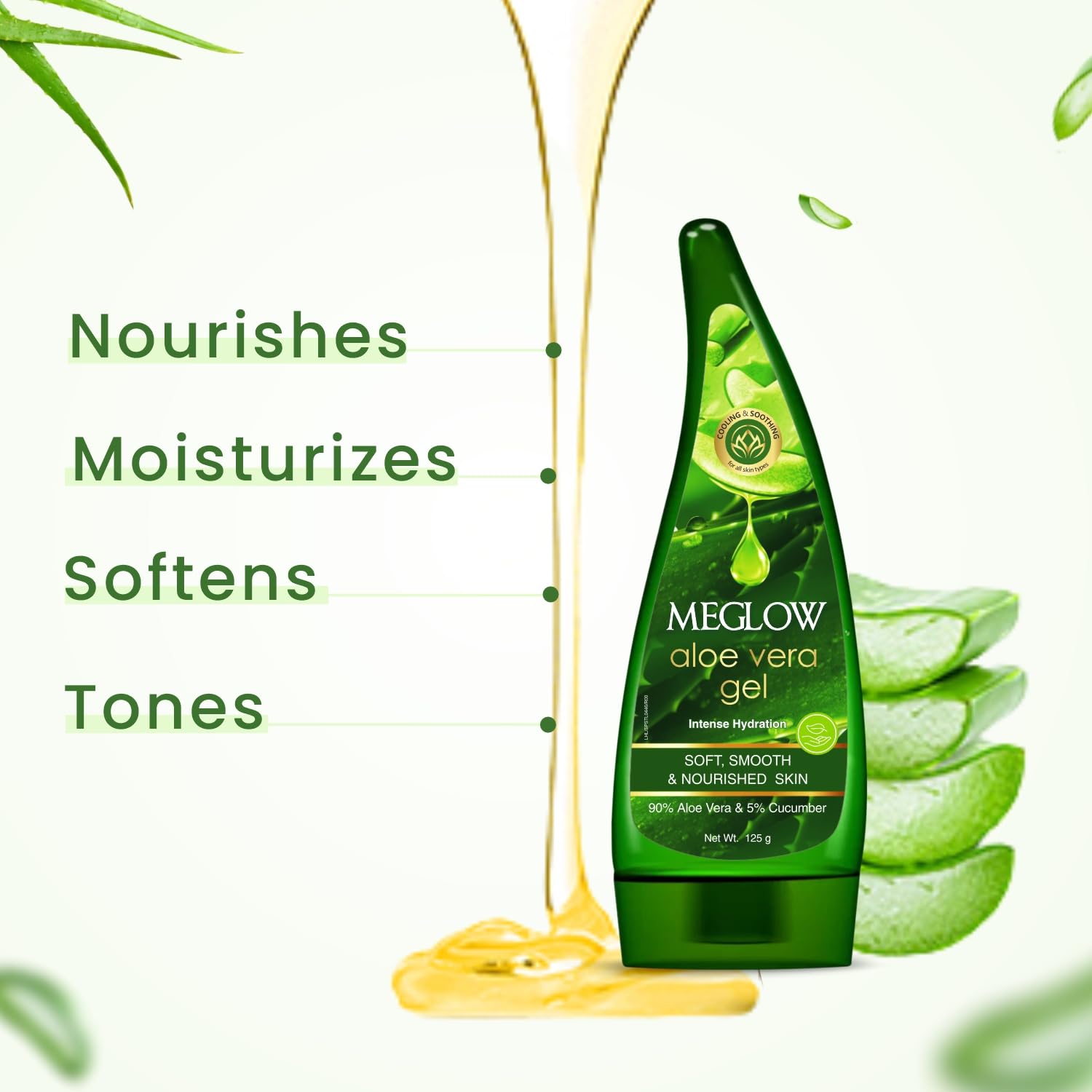 **Meglow Pure Aloe Vera Gel with Cucumber Extracts – Hydrating & Moisturizing Skin Care for Soft, Smooth & Nourished Face & Body – Pack of 2 (125g Each) – Perfect for Sunburn Relief, After-Sun Care & Daily Hydration**
