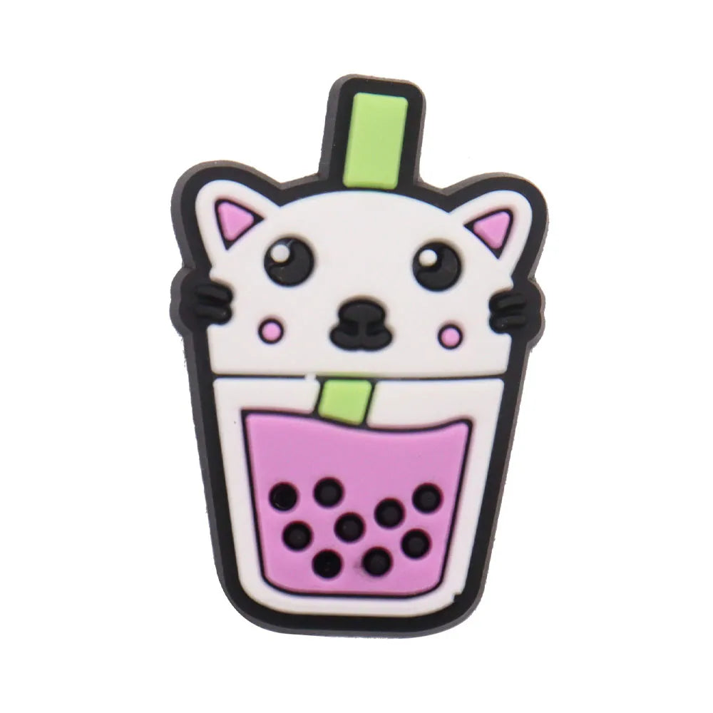 1PCS PVC Shoe Charms - Cute Bubble Tea Drink Rabbit Heart Sandals Decoration for Wristbands & Slippers | Fun Accessories for Kids, Girls Gift Ideas | Perfect for DIY Crafts, Party Favors & Fashion Styling