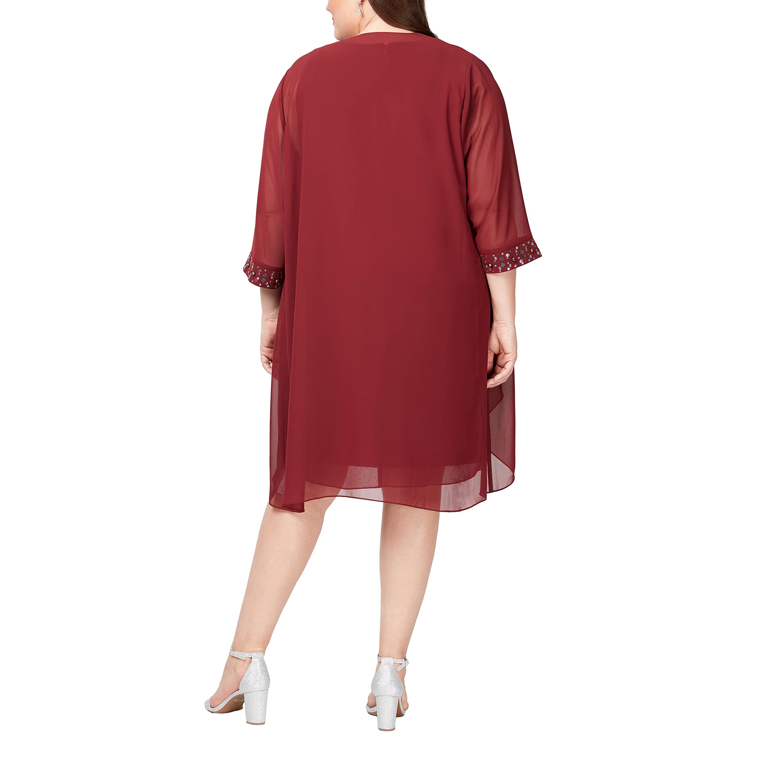 Women's Plus Size Chiffon Tiered Jacket Dress with Beading Detail - Elegant Flowy Cover Up for Weddings, Parties & Special Occasions