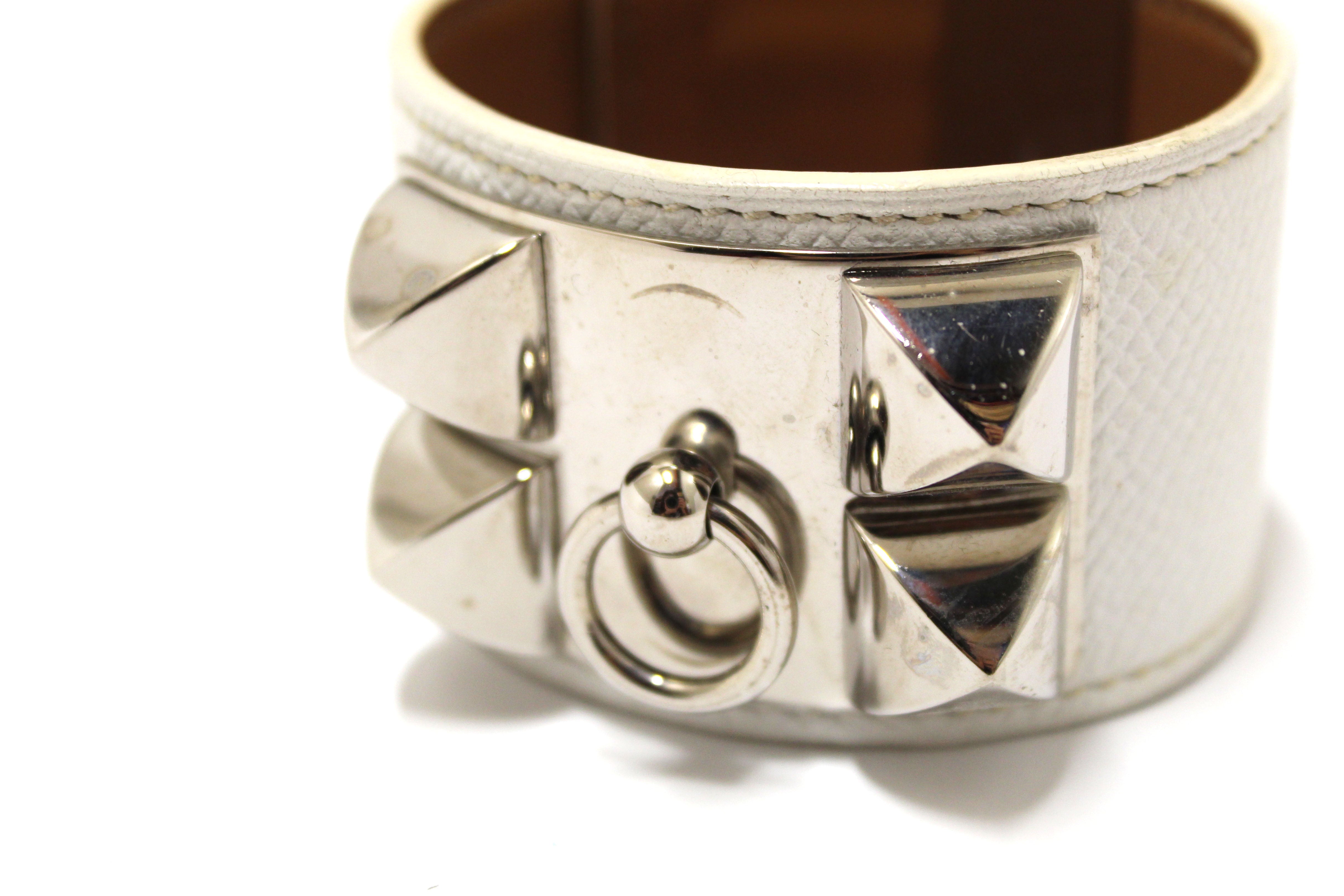 Authentic Hermes White Togo Leather Collier De Chien CDC Bracelet Size S - Luxury Fashion Accessory for Women, Perfect for Parties, Weddings & Special Occasions