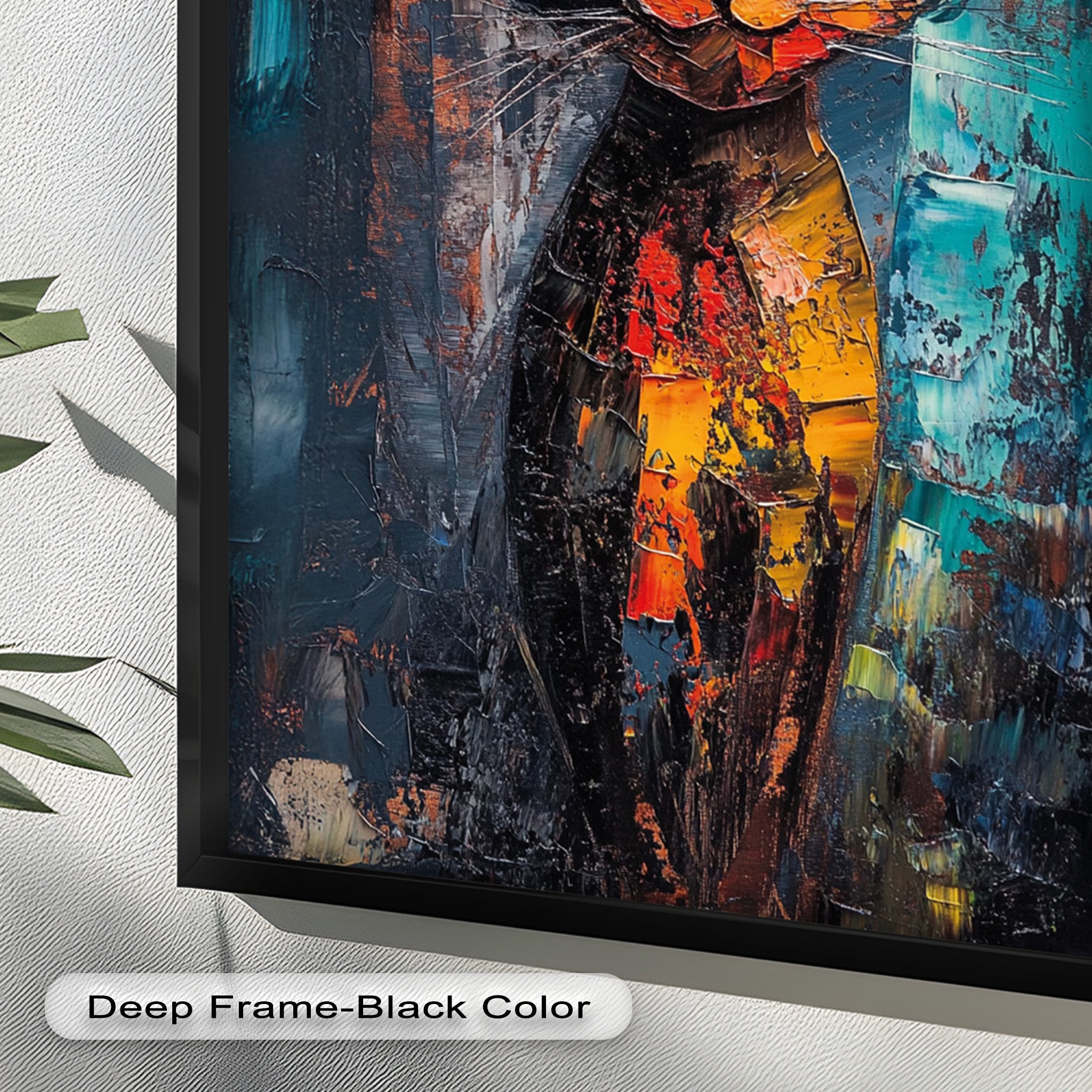 Abstract Cat Portrait with Neon Hues - Vibrant Animal Oil Painting Wall Art for Living Room, Bedroom & Office Decor