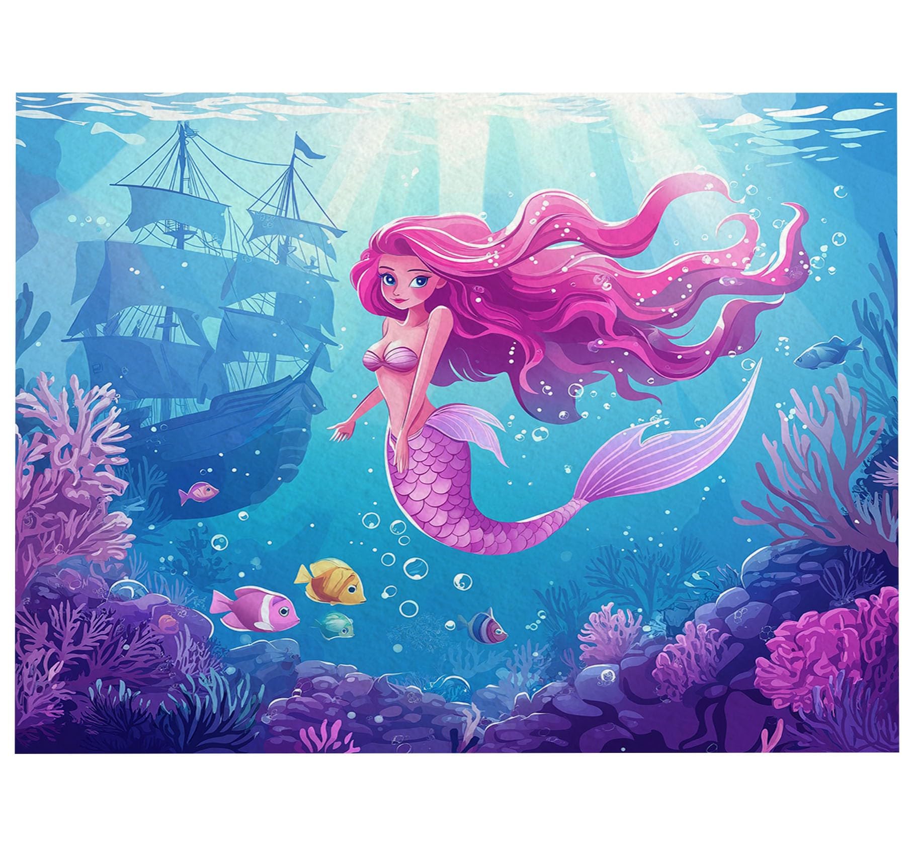 5x7 ft Cartoon Fish Coral & Shipwreck Non-Slip Area Rug - Soft Washable Indoor Living Room Carpet for Bedroom, Dining Room, Playroom & Nursery - Perfect for Coastal Themed Home Decor & Kids Room Floor Mat