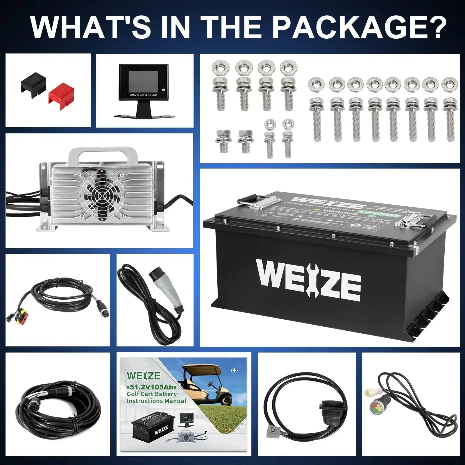 WEIZE Premium 48V 105AH Bluetooth Lithium LiFePO4 Battery for Yamaha Golf Carts - Long-Lasting Power for Golfing, Hunting & Outdoor Adventures