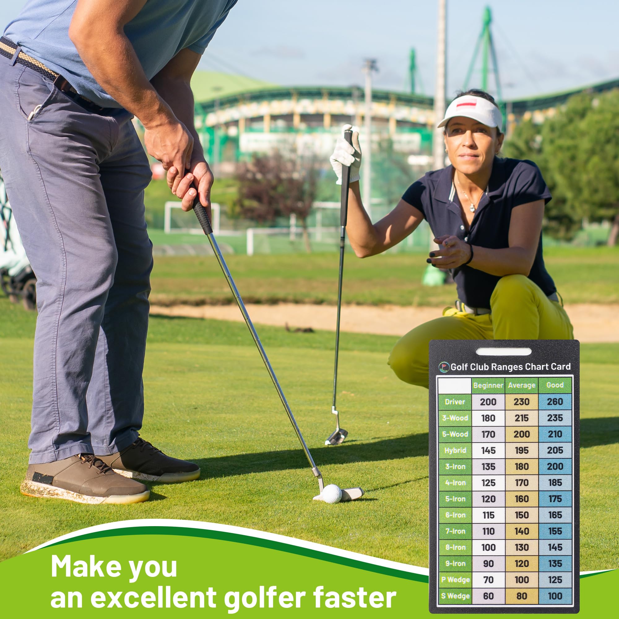 Golf Club Range Chart Card - Golf Club Distance Card & Yardage Book for Beginners | Perfect for On-Course Practice, Training & Improving Golf Skills