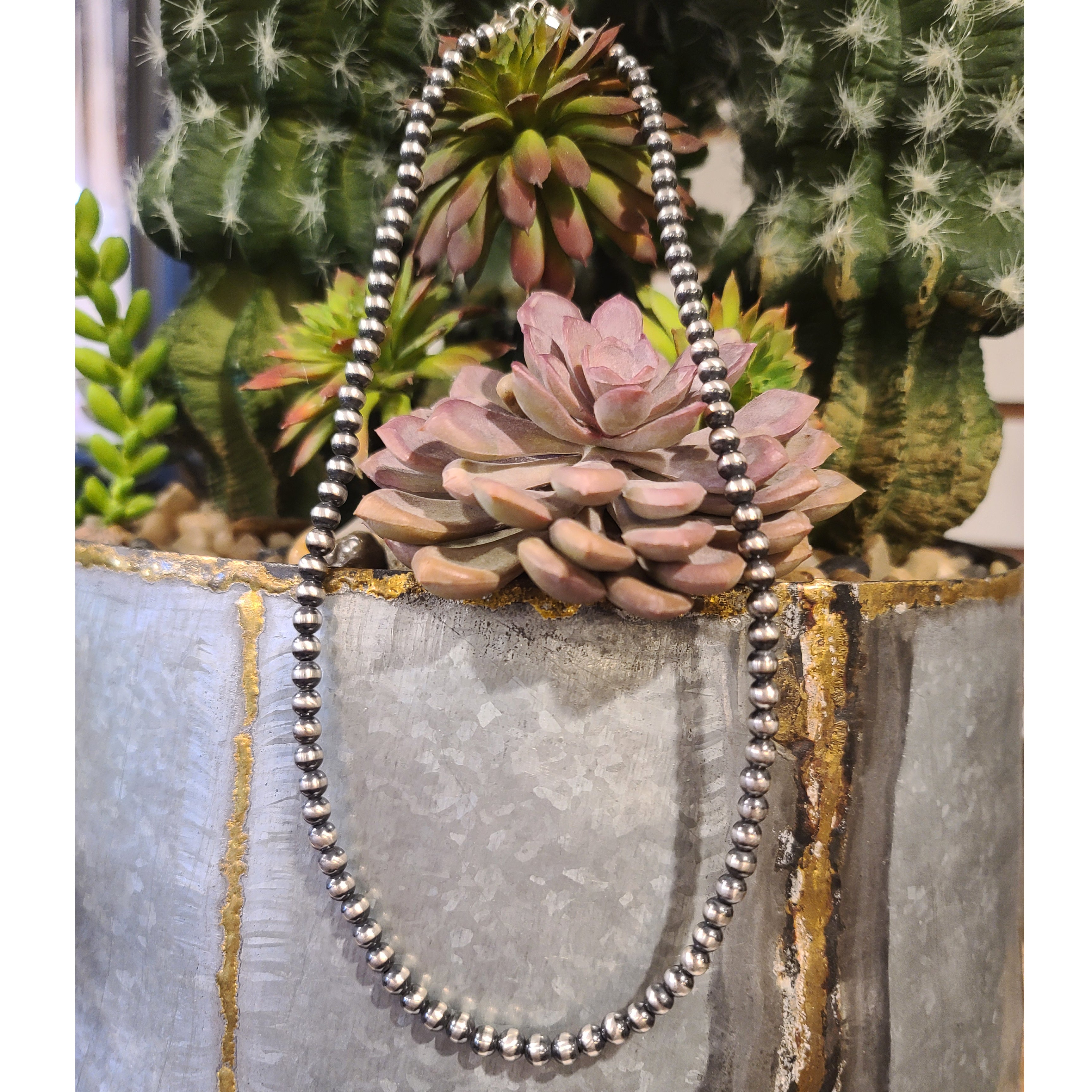 5MM Navajo Pearls Sterling Silver Beaded Necklace - Authentic Native American Jewelry for Women, Gift for Her, Boho Style Accessories | Perfect for Casual Wear, Festivals, and Cultural Events