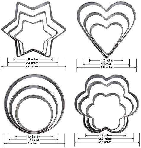 12-Piece Stainless Steel Cookie Cutter Set - Heart, Flower, Star & Round Shapes for Baking Dough, Cookies, Fondant, Brownies - Perfect for DIY Desserts, Cake Decorating & Holiday Baking