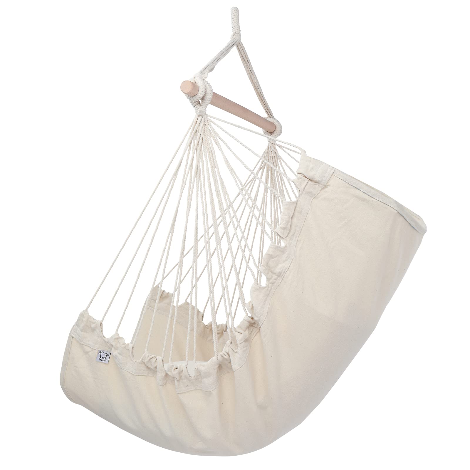 ONCLOUD Hanging Rope Hammock Chair Swing Seat with 2 Cushions - Indoor/Outdoor Use for Yard, Bedroom, Patio, Porch - Perfect for Relaxing, Reading & Lounging (Beige)